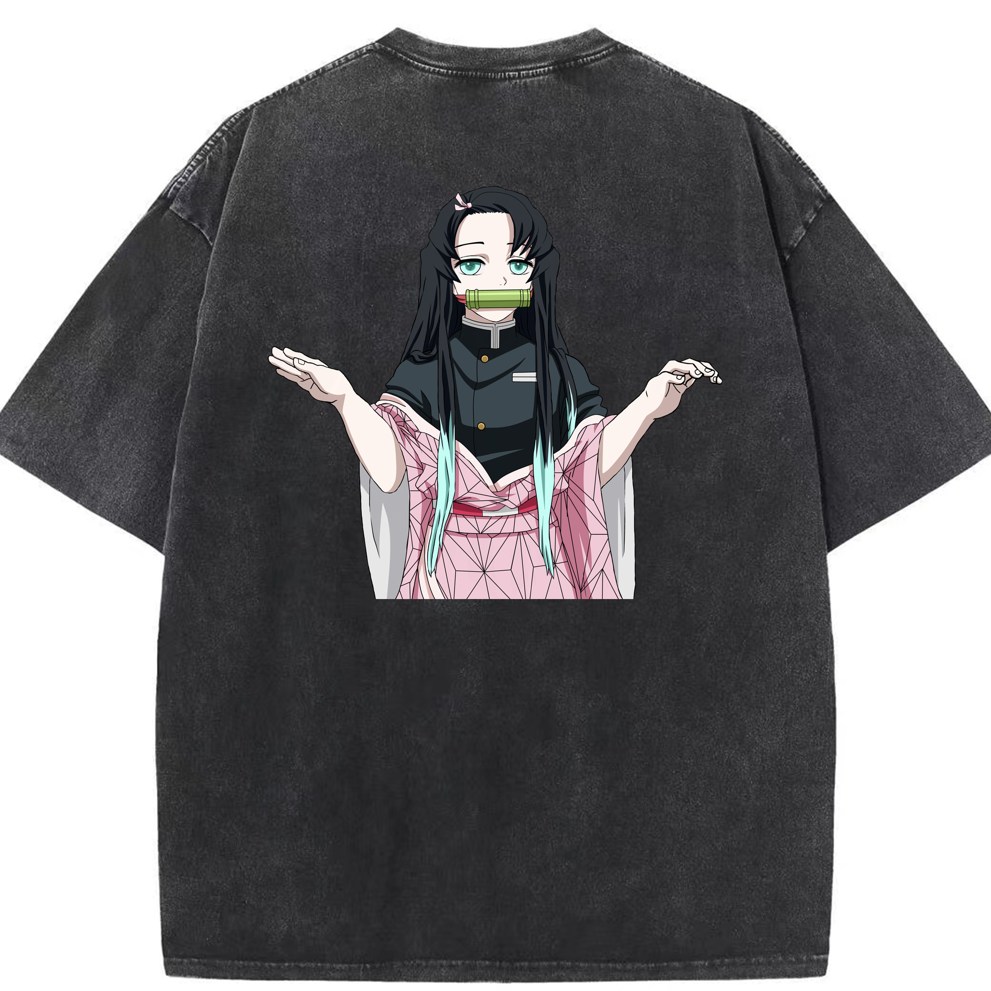 （画像用） 鬼滅の刃（きめつのやいば）竈門 禰󠄀豆子／かまど ねずこ Kamado Nezuko 綿100% ヴィンテージ風 半袖Tシャツ（背面プリント）