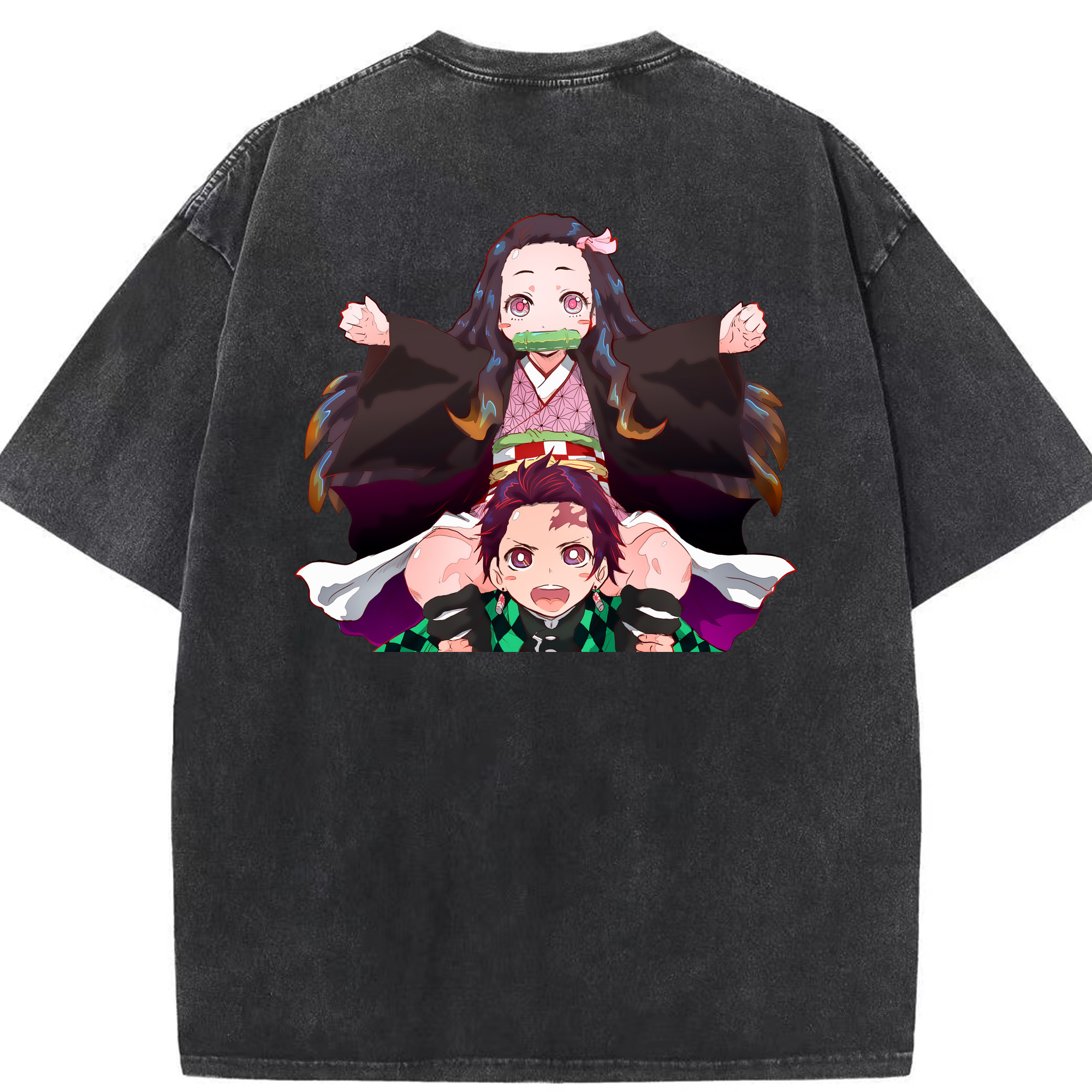 （画像用） 鬼滅の刃（きめつのやいば）竈門 禰󠄀豆子／かまど ねずこ Kamado Nezuko 綿100% ヴィンテージ風 半袖Tシャツ（背面プリント）