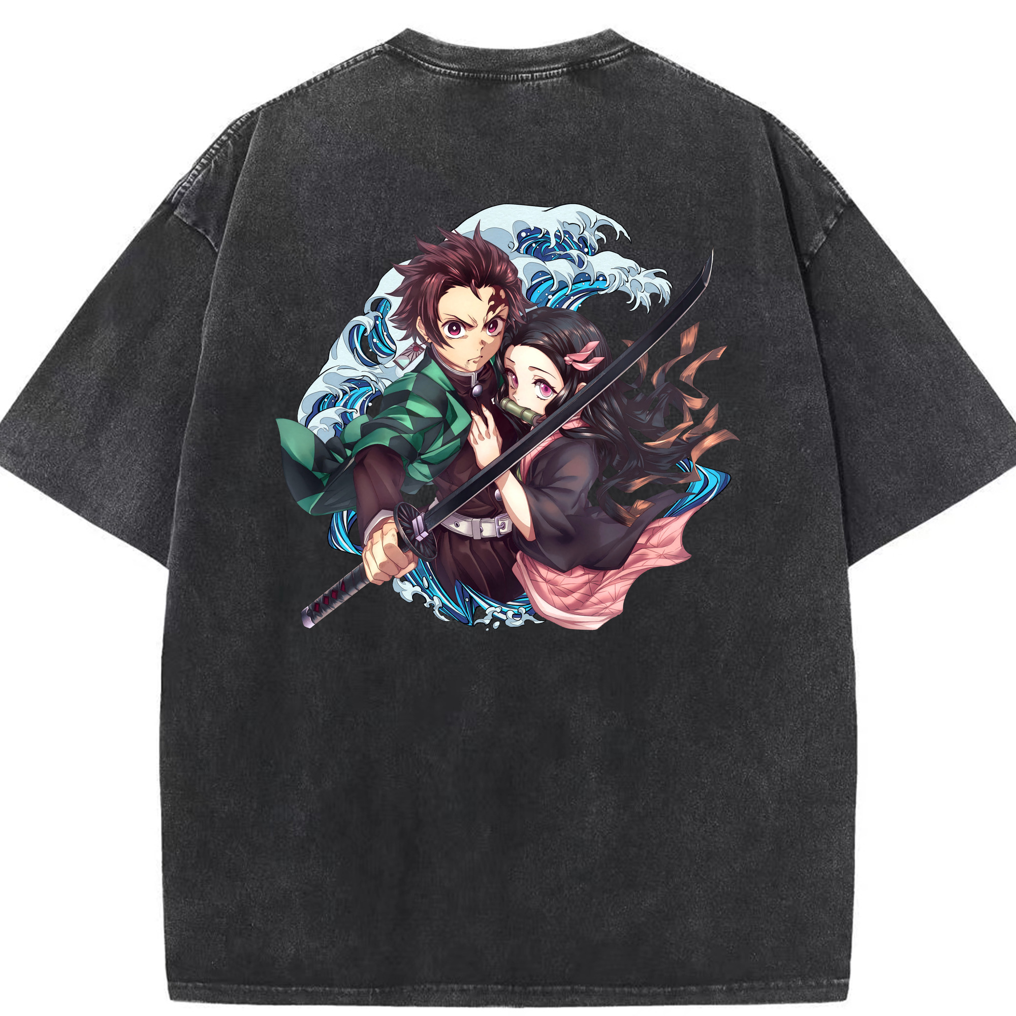 （画像用） 鬼滅の刃（きめつのやいば）竈門 禰󠄀豆子／かまど ねずこ Kamado Nezuko 綿100% ヴィンテージ風 半袖Tシャツ（背面プリント）