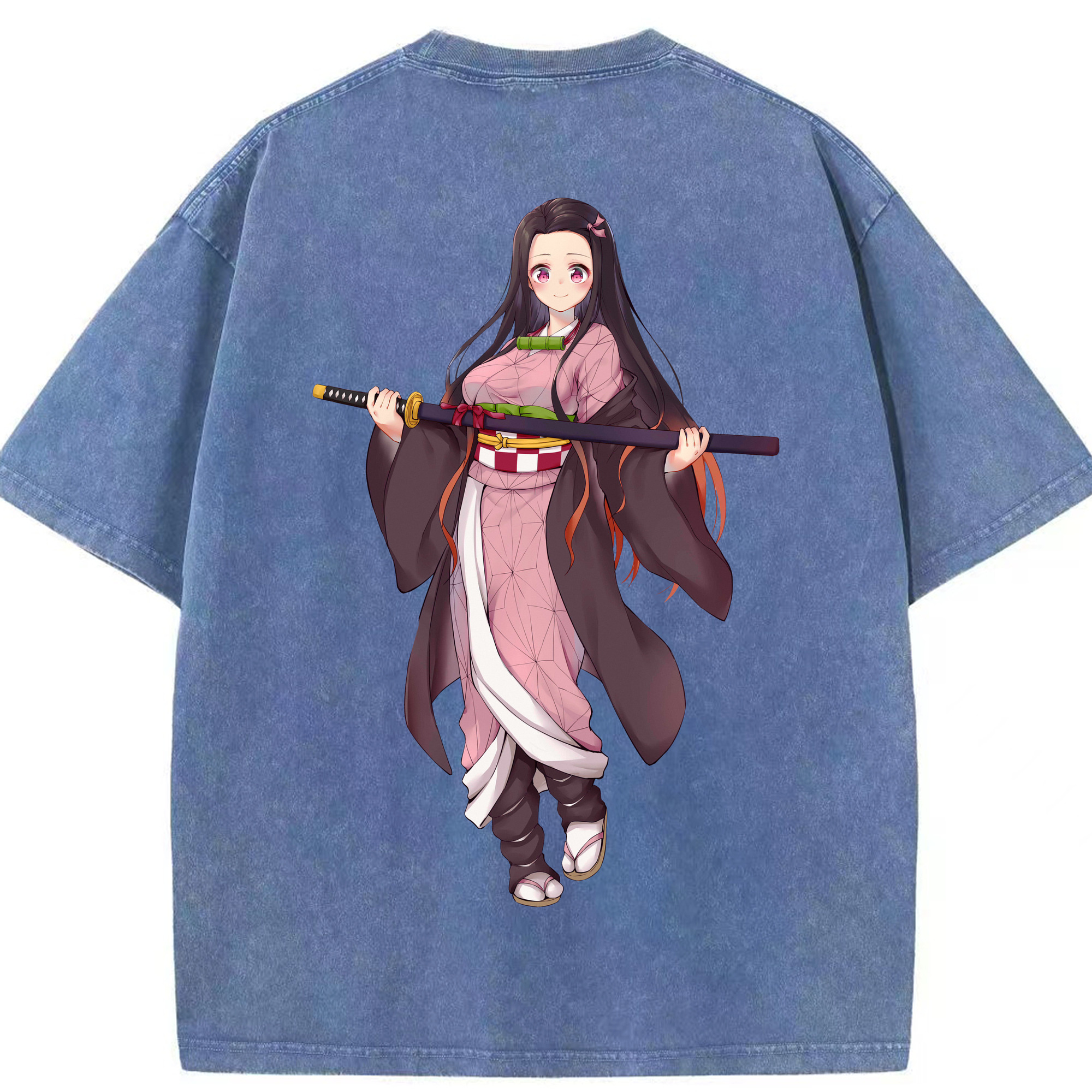 （画像用） 鬼滅の刃（きめつのやいば）竈門 禰󠄀豆子／かまど ねずこ Kamado Nezuko 綿100% ヴィンテージ風 半袖Tシャツ（背面プリント）