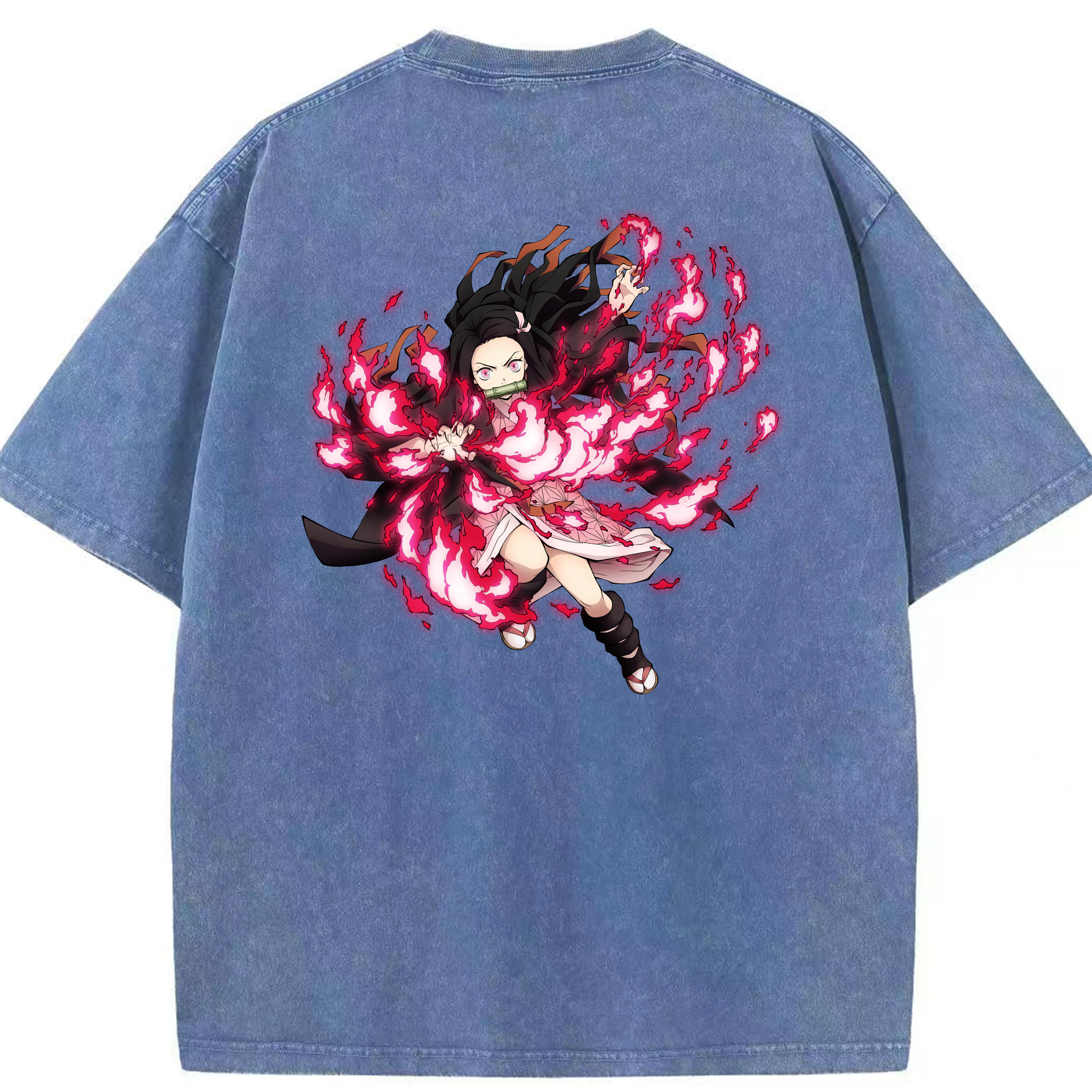 （画像用） 鬼滅の刃（きめつのやいば）竈門 禰󠄀豆子／かまど ねずこ Kamado Nezuko 綿100% ヴィンテージ風 半袖Tシャツ（背面プリント）