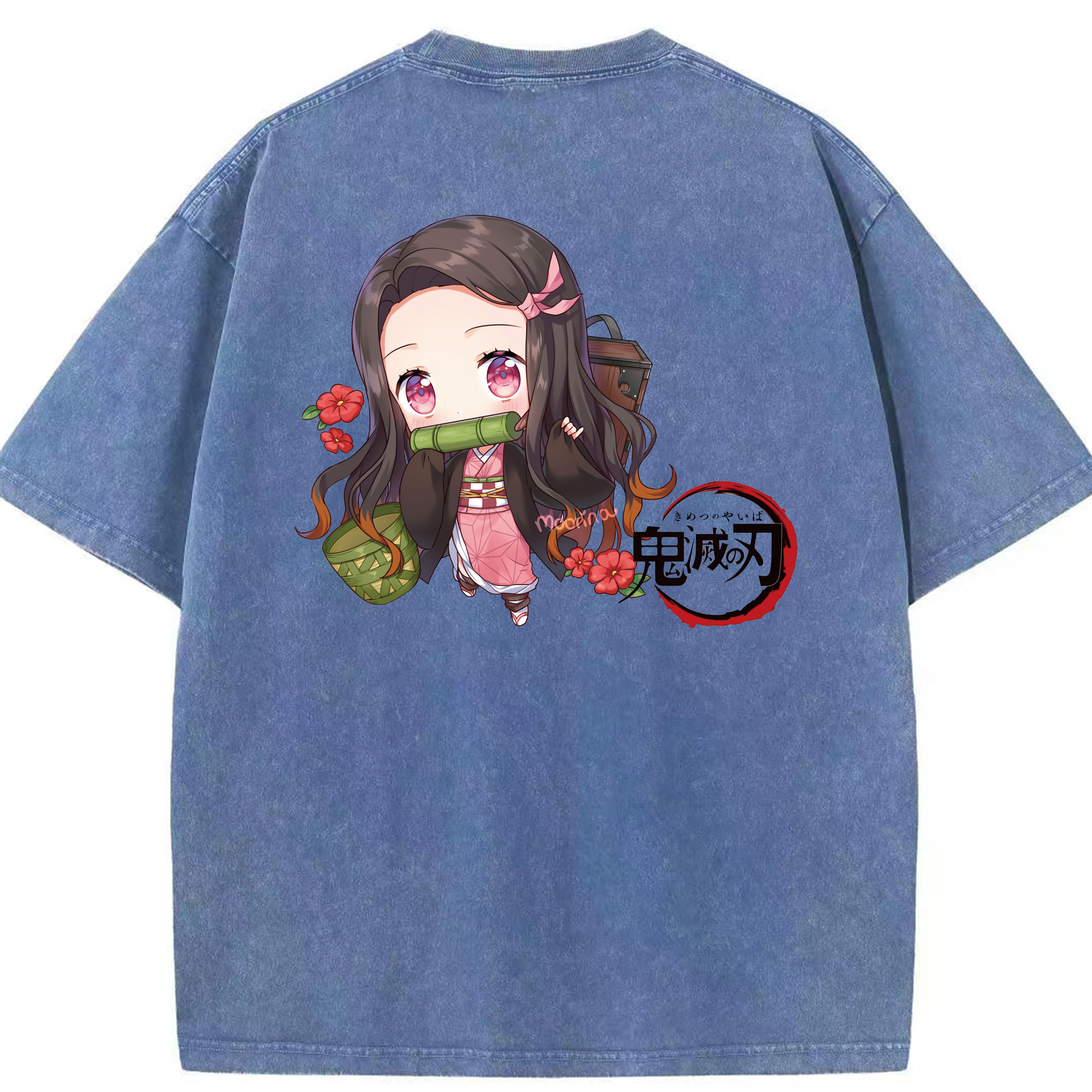 （画像用） 鬼滅の刃（きめつのやいば）竈門 禰󠄀豆子／かまど ねずこ Kamado Nezuko 綿100% ヴィンテージ風 半袖Tシャツ（背面プリント）