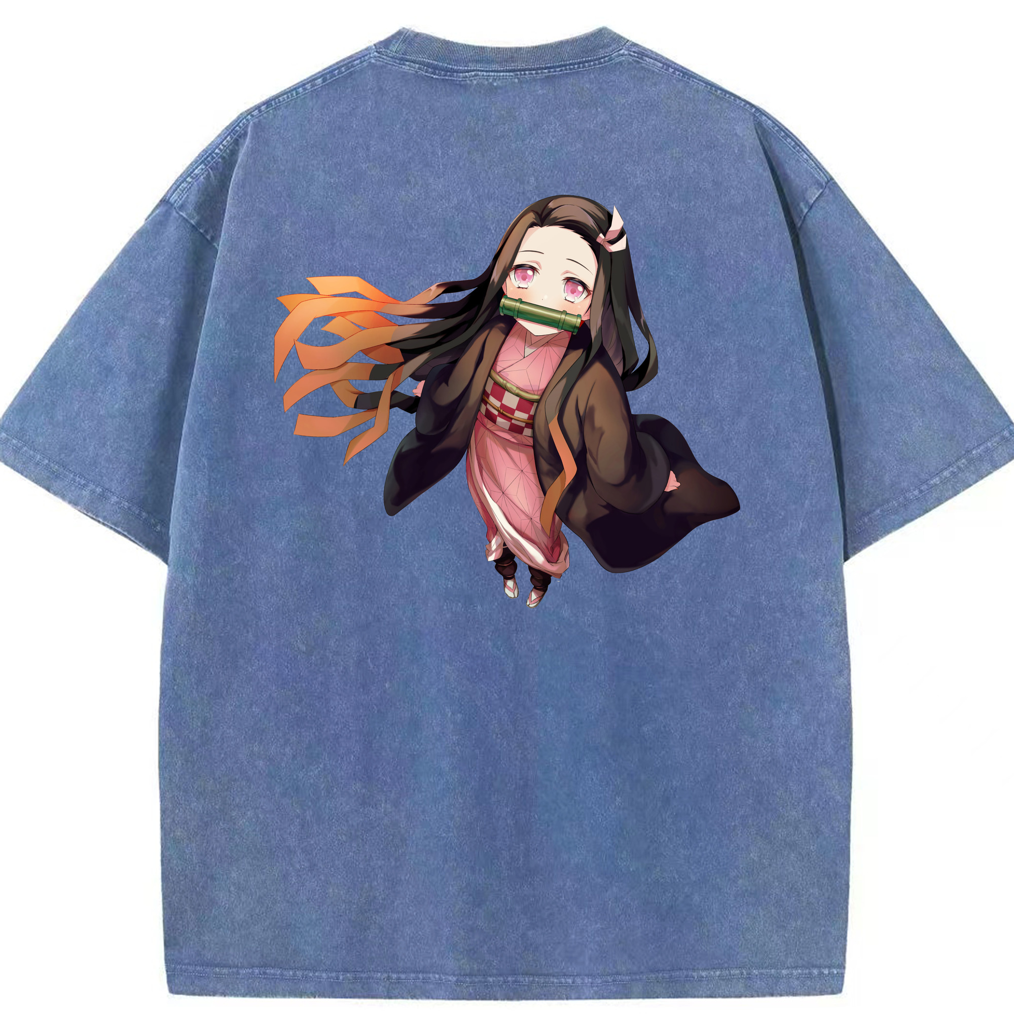（画像用） 鬼滅の刃（きめつのやいば）竈門 禰󠄀豆子／かまど ねずこ Kamado Nezuko 綿100% ヴィンテージ風 半袖Tシャツ（背面プリント）