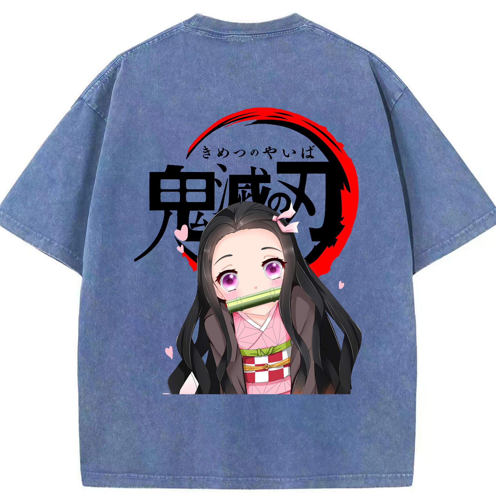 （画像用） 鬼滅の刃（きめつのやいば）竈門 禰󠄀豆子／かまど ねずこ Kamado Nezuko 綿100% ヴィンテージ風 半袖Tシャツ（背面プリント）