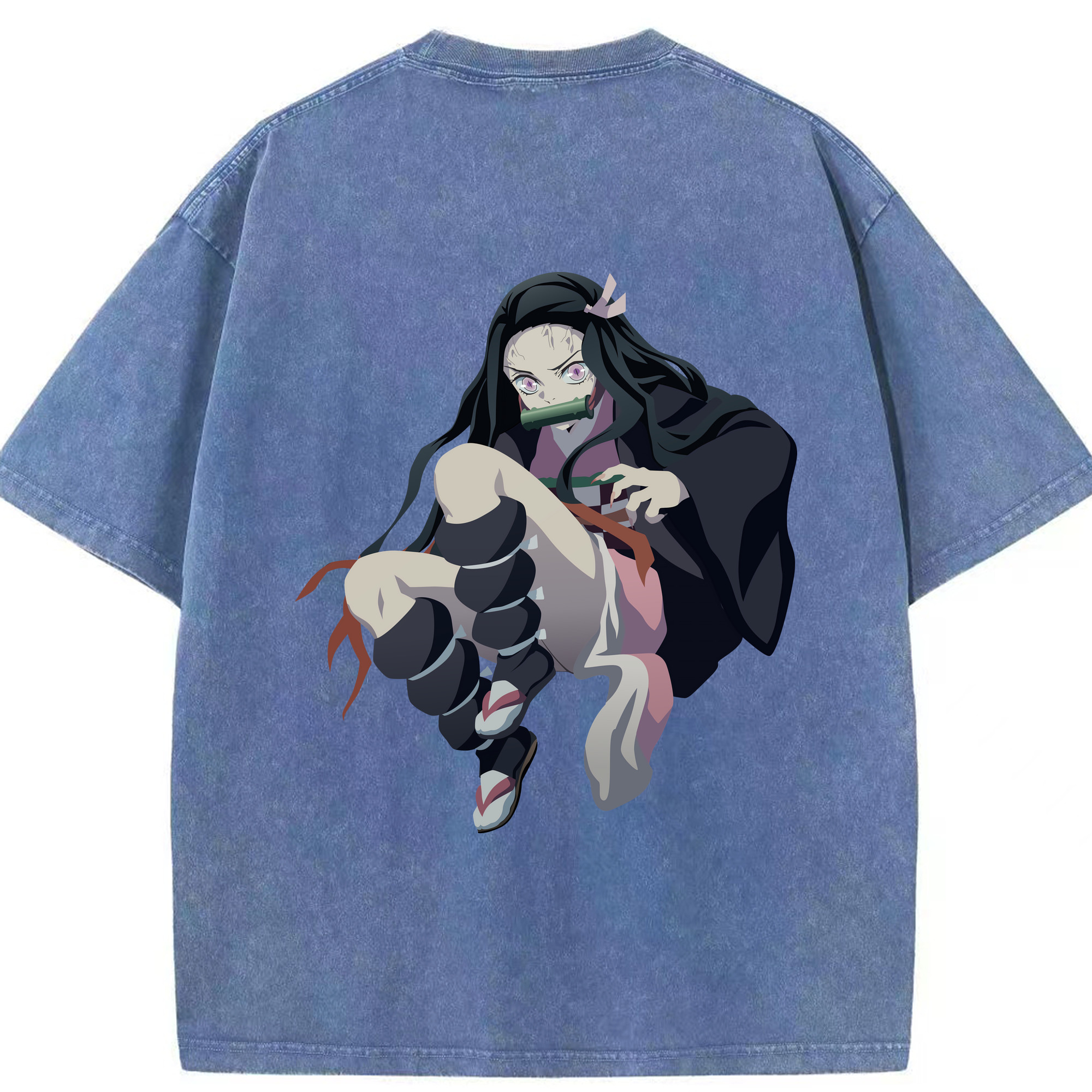 （画像用） 鬼滅の刃（きめつのやいば）竈門 禰󠄀豆子／かまど ねずこ Kamado Nezuko 綿100% ヴィンテージ風 半袖Tシャツ（背面プリント）