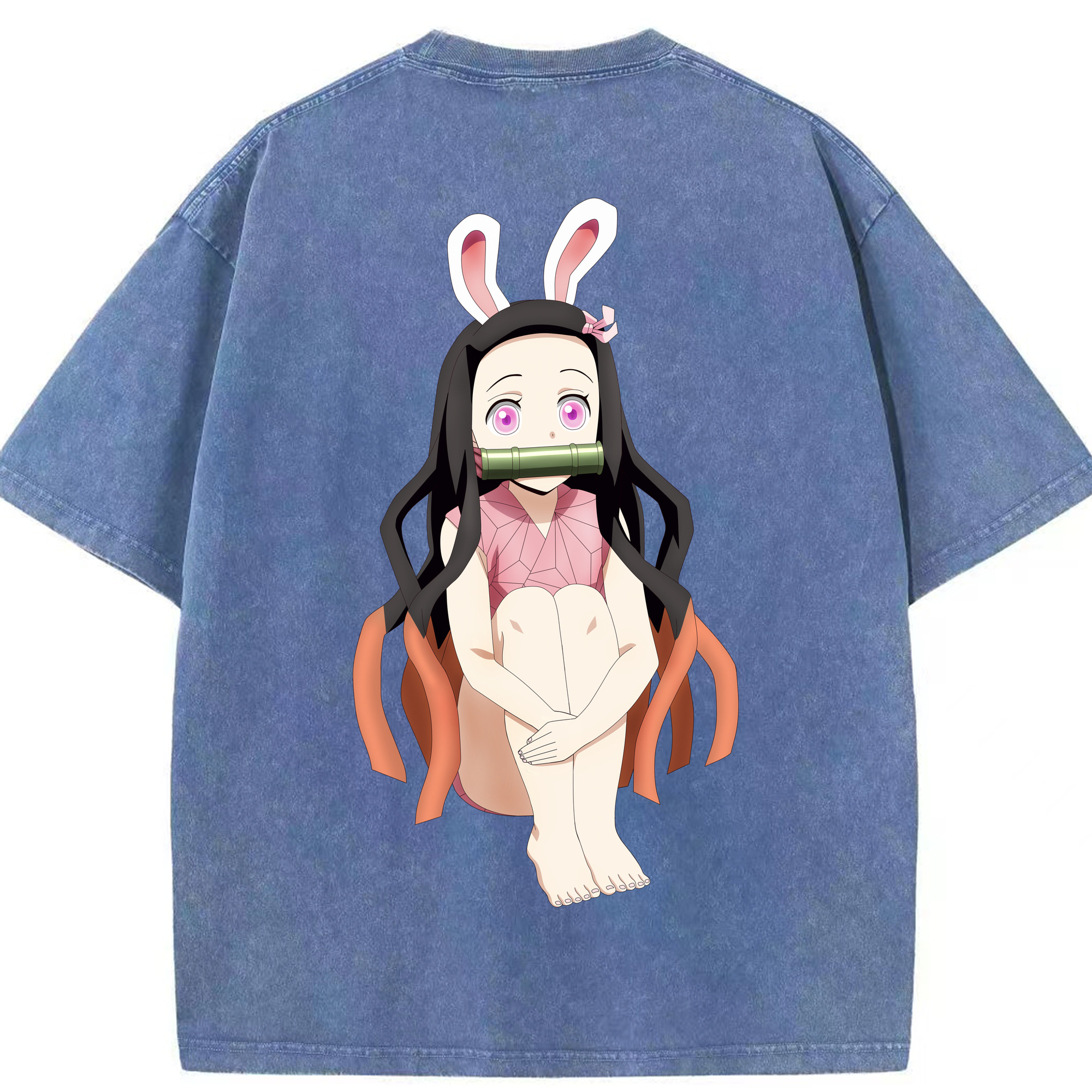 （画像用） 鬼滅の刃（きめつのやいば）竈門 禰󠄀豆子／かまど ねずこ Kamado Nezuko 綿100% ヴィンテージ風 半袖Tシャツ（背面プリント）