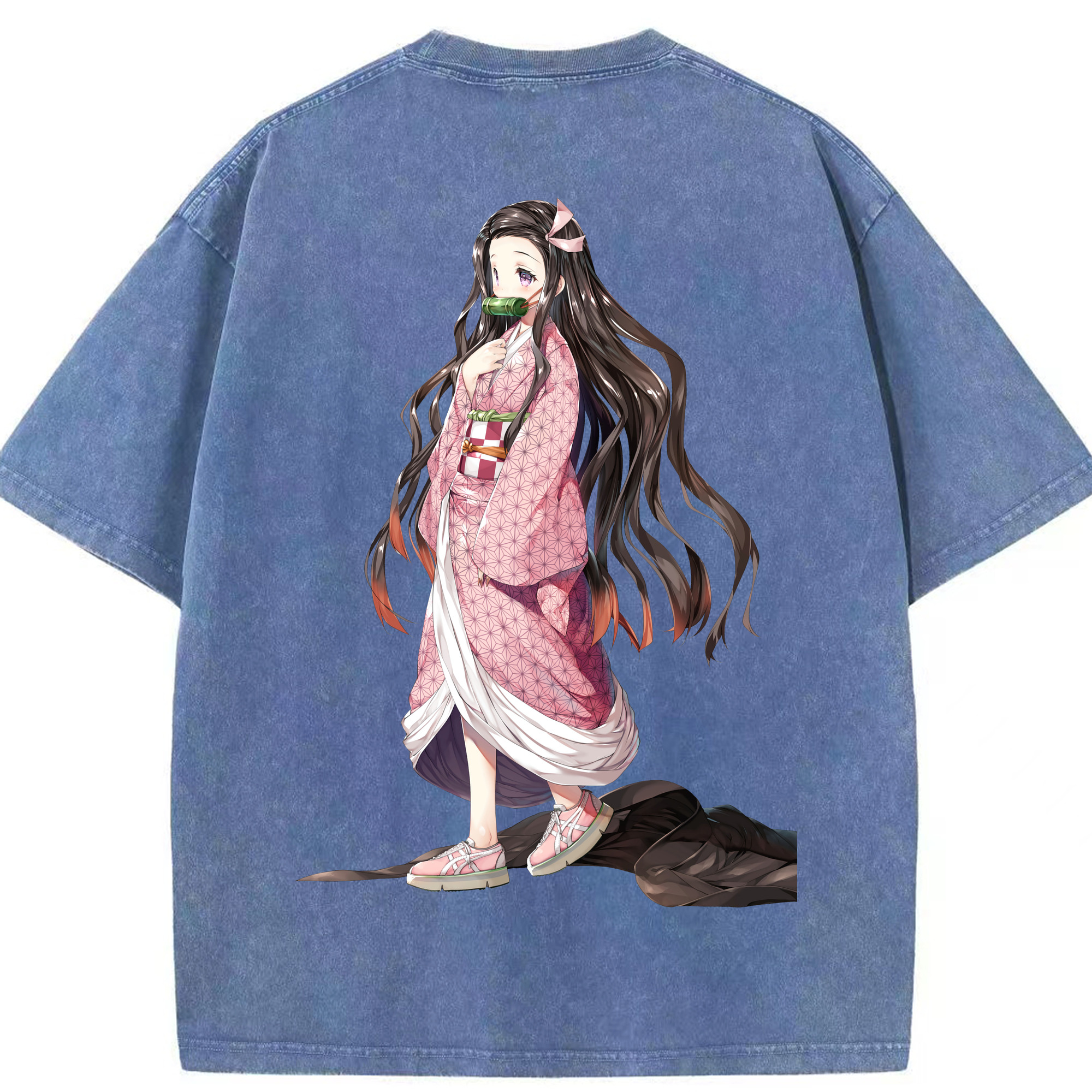 （画像用） 鬼滅の刃（きめつのやいば）竈門 禰󠄀豆子／かまど ねずこ Kamado Nezuko 綿100% ヴィンテージ風 半袖Tシャツ（背面プリント）