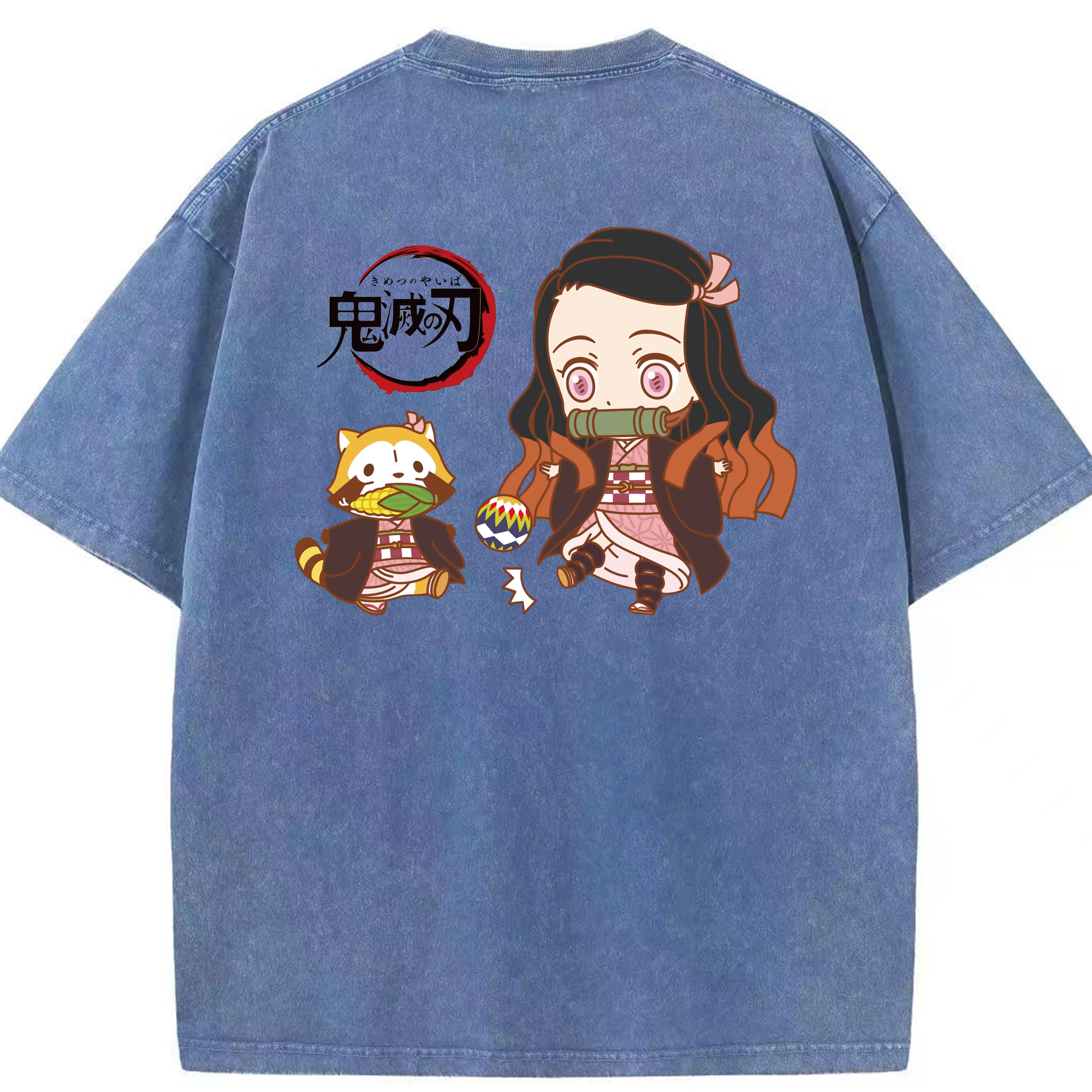 （画像用） 鬼滅の刃（きめつのやいば）竈門 禰󠄀豆子／かまど ねずこ Kamado Nezuko 綿100% ヴィンテージ風 半袖Tシャツ（背面プリント）