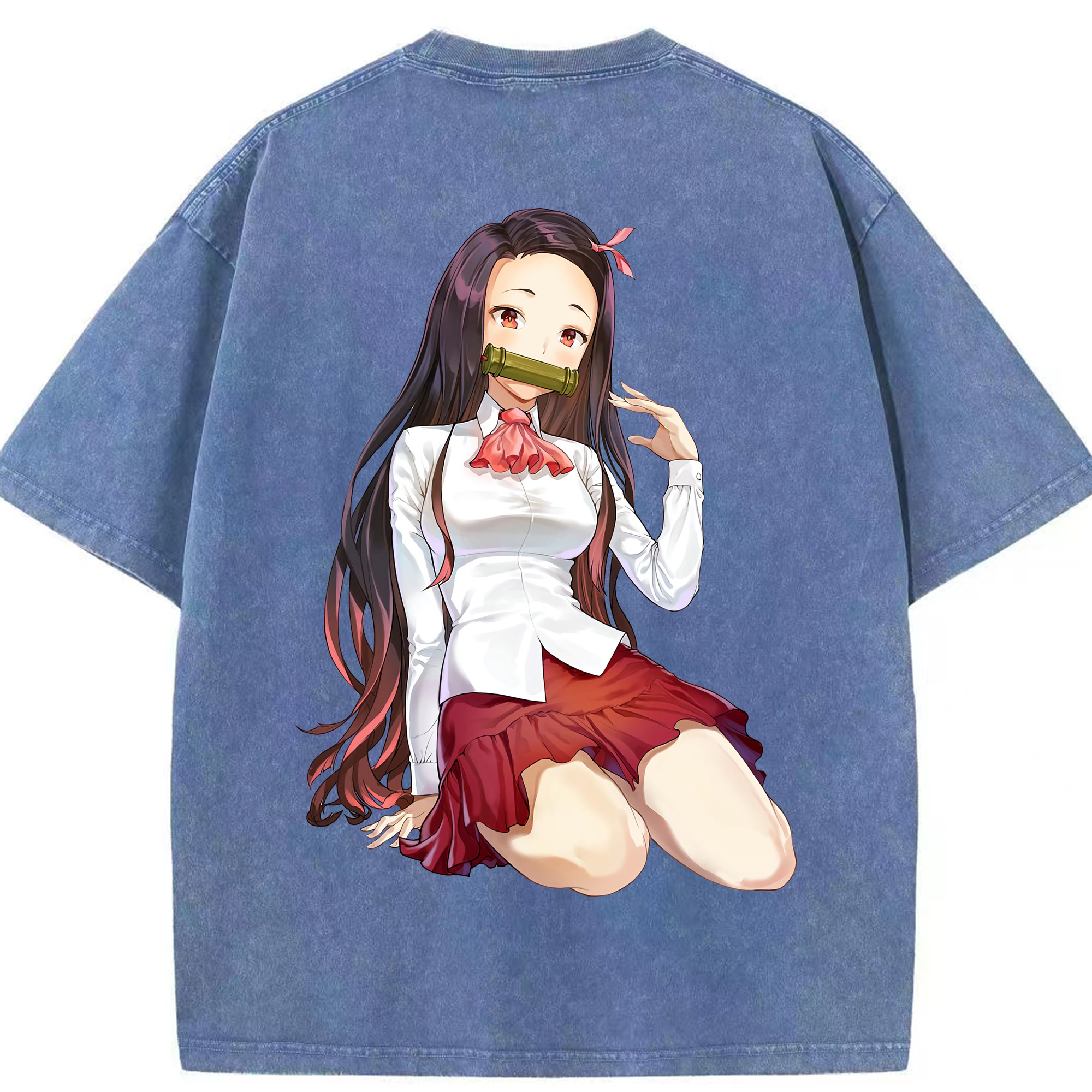 （画像用） 鬼滅の刃（きめつのやいば）竈門 禰󠄀豆子／かまど ねずこ Kamado Nezuko 綿100% ヴィンテージ風 半袖Tシャツ（背面プリント）