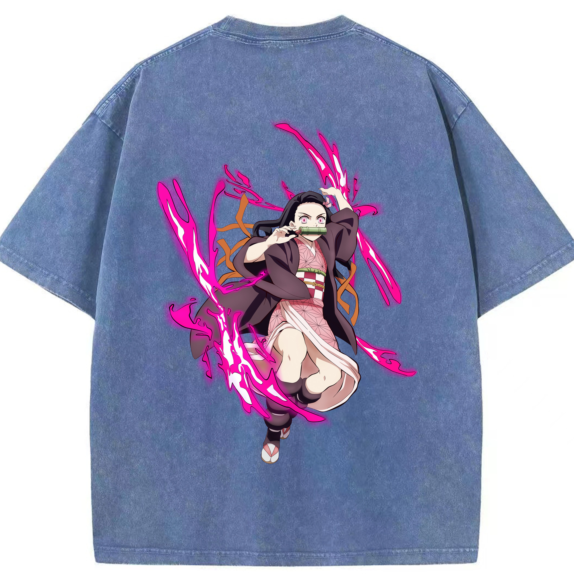 （画像用） 鬼滅の刃（きめつのやいば）竈門 禰󠄀豆子／かまど ねずこ Kamado Nezuko 綿100% ヴィンテージ風 半袖Tシャツ（背面プリント）