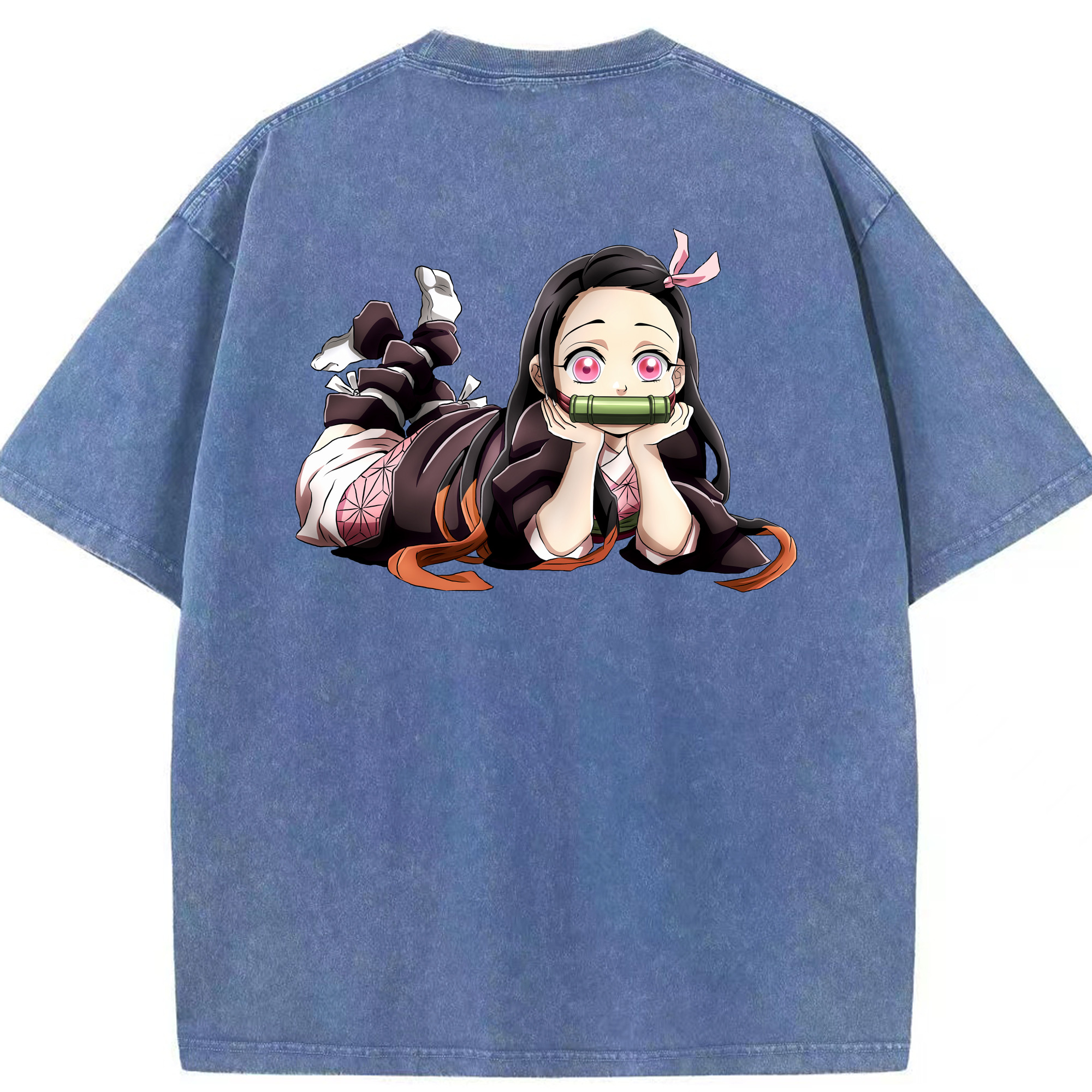 （画像用） 鬼滅の刃（きめつのやいば）竈門 禰󠄀豆子／かまど ねずこ Kamado Nezuko 綿100% ヴィンテージ風 半袖Tシャツ（背面プリント）