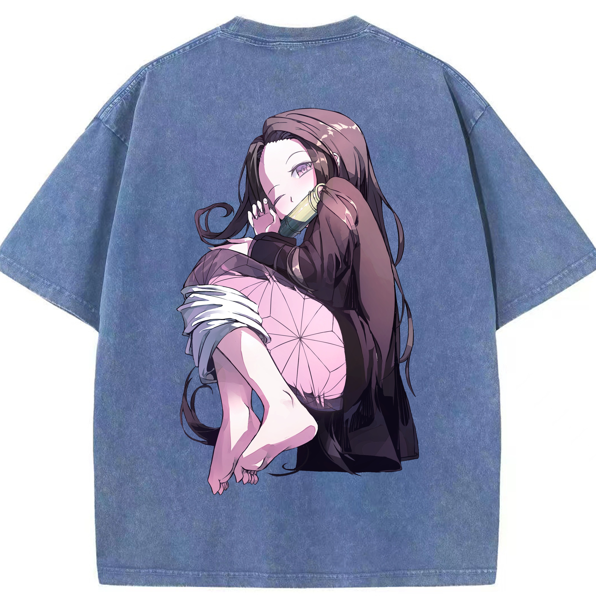 （画像用） 鬼滅の刃（きめつのやいば）竈門 禰󠄀豆子／かまど ねずこ Kamado Nezuko 綿100% ヴィンテージ風 半袖Tシャツ（背面プリント）