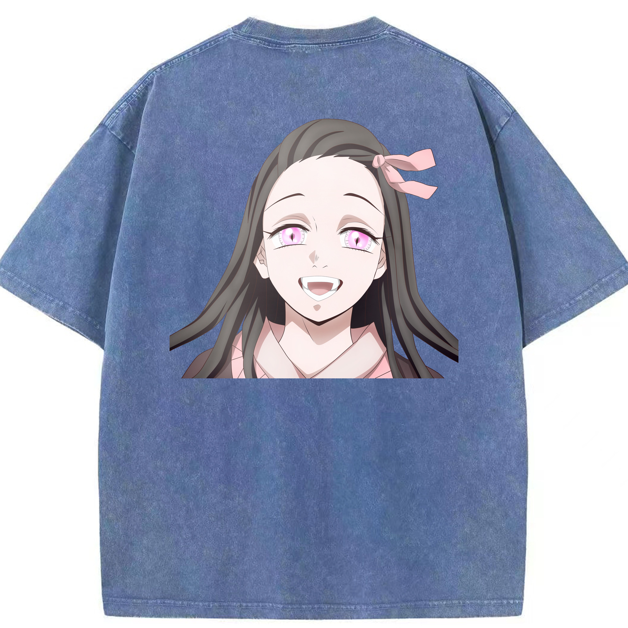 （画像用） 鬼滅の刃（きめつのやいば）竈門 禰󠄀豆子／かまど ねずこ Kamado Nezuko 綿100% ヴィンテージ風 半袖Tシャツ（背面プリント）