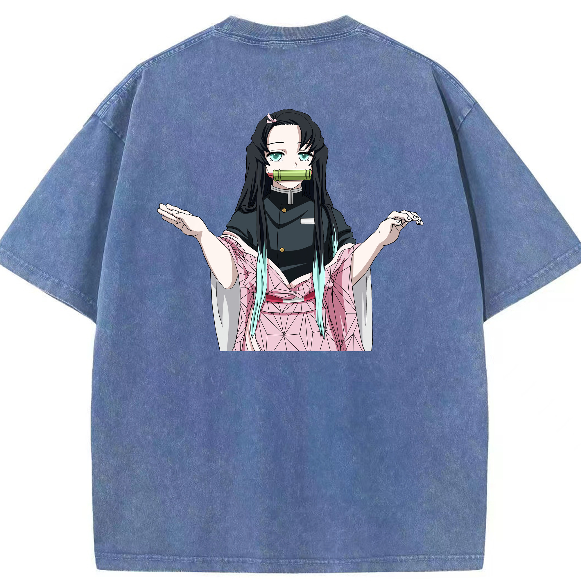（画像用） 鬼滅の刃（きめつのやいば）竈門 禰󠄀豆子／かまど ねずこ Kamado Nezuko 綿100% ヴィンテージ風 半袖Tシャツ（背面プリント）
