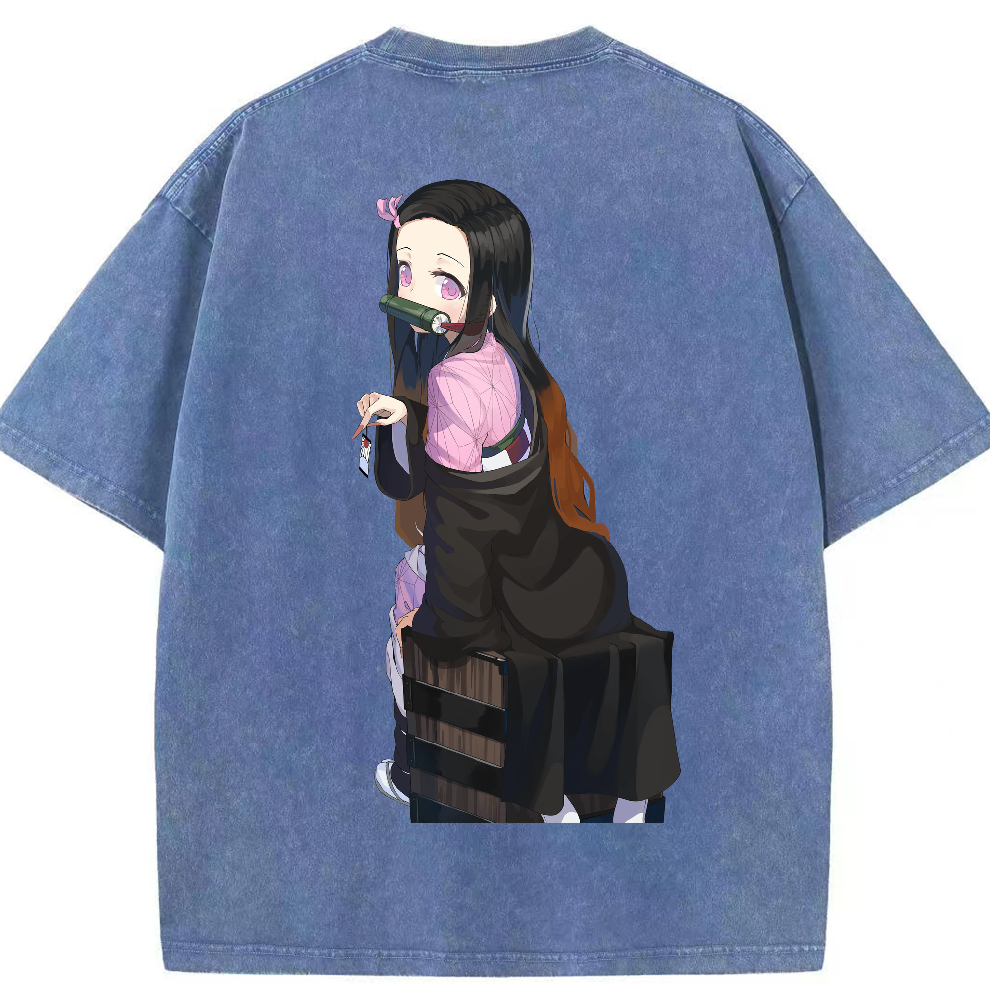 （画像用） 鬼滅の刃（きめつのやいば）竈門 禰󠄀豆子／かまど ねずこ Kamado Nezuko 綿100% ヴィンテージ風 半袖Tシャツ（背面プリント）