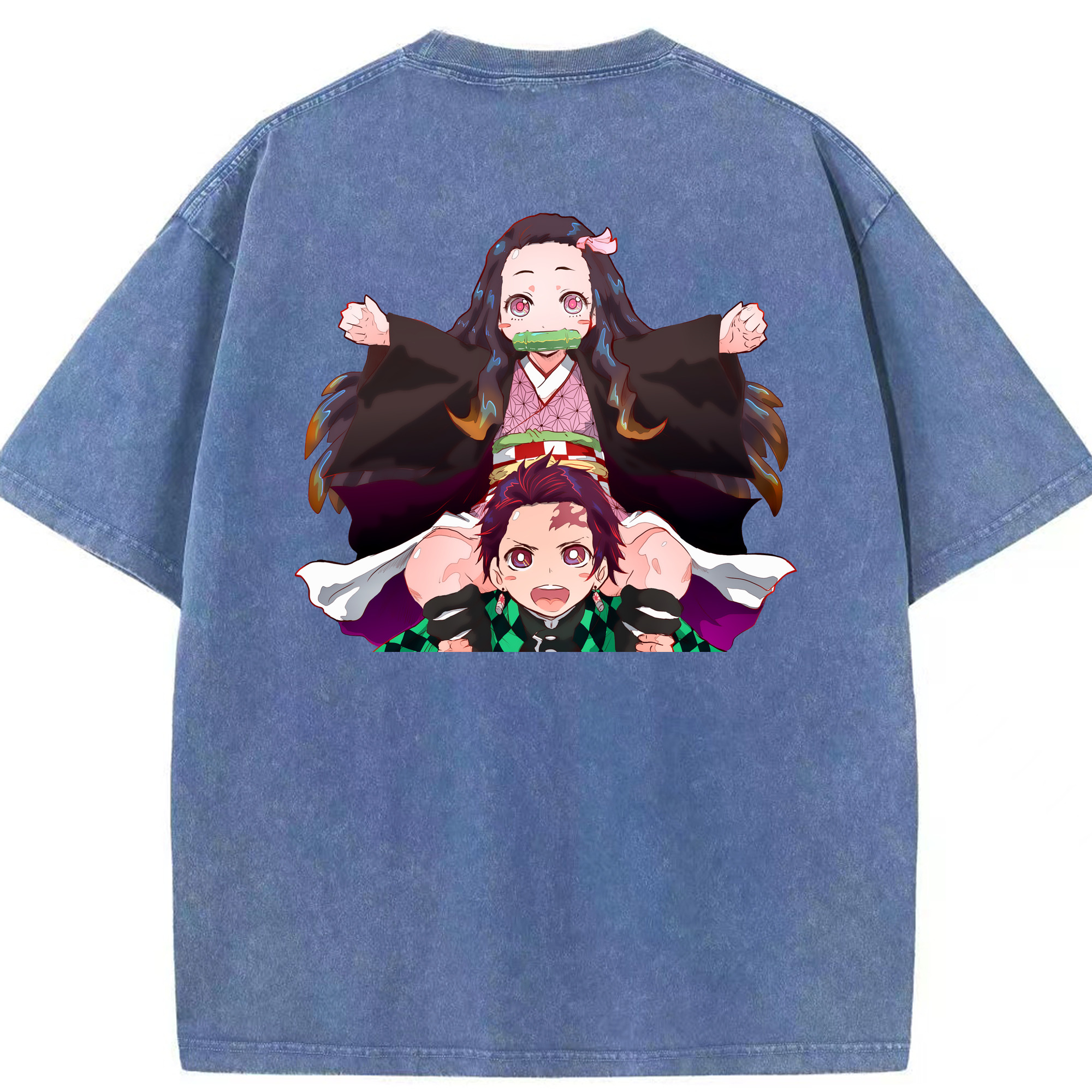（画像用） 鬼滅の刃（きめつのやいば）竈門 禰󠄀豆子／かまど ねずこ Kamado Nezuko 綿100% ヴィンテージ風 半袖Tシャツ（背面プリント）
