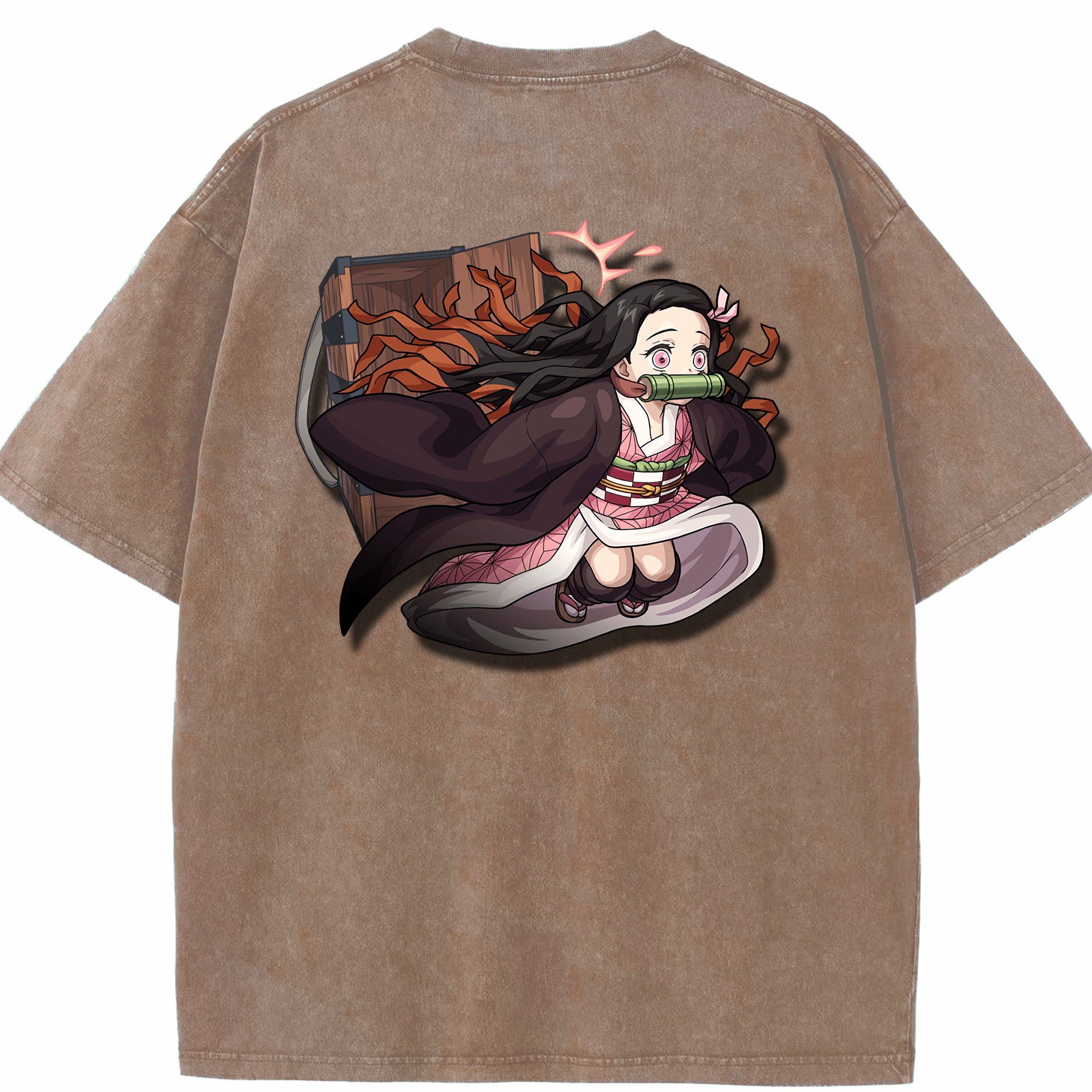 （画像用） 鬼滅の刃（きめつのやいば）竈門 禰󠄀豆子／かまど ねずこ Kamado Nezuko 綿100% ヴィンテージ風 半袖Tシャツ（背面プリント）