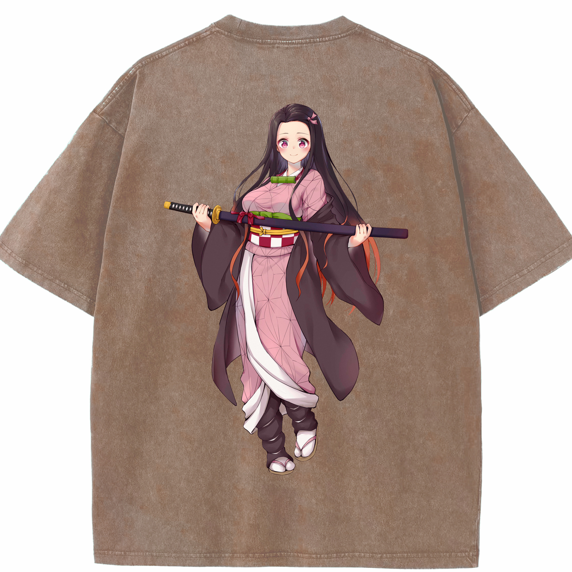 （画像用） 鬼滅の刃（きめつのやいば）竈門 禰󠄀豆子／かまど ねずこ Kamado Nezuko 綿100% ヴィンテージ風 半袖Tシャツ（背面プリント）
