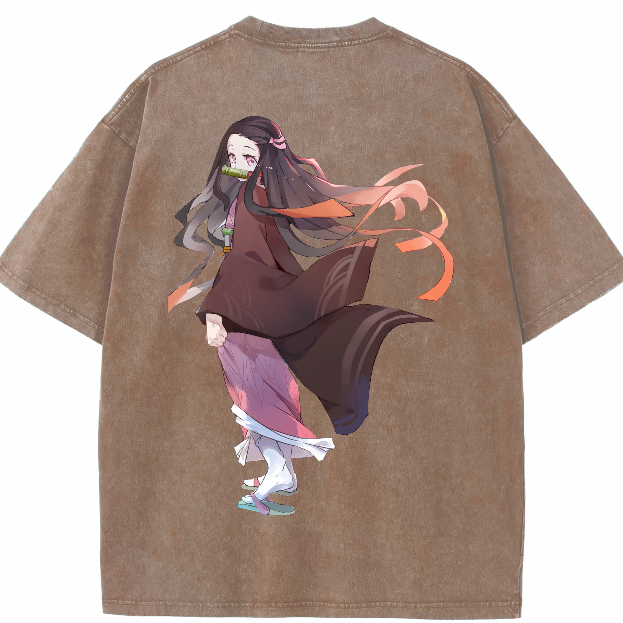 （画像用） 鬼滅の刃（きめつのやいば）竈門 禰󠄀豆子／かまど ねずこ Kamado Nezuko 綿100% ヴィンテージ風 半袖Tシャツ（背面プリント）