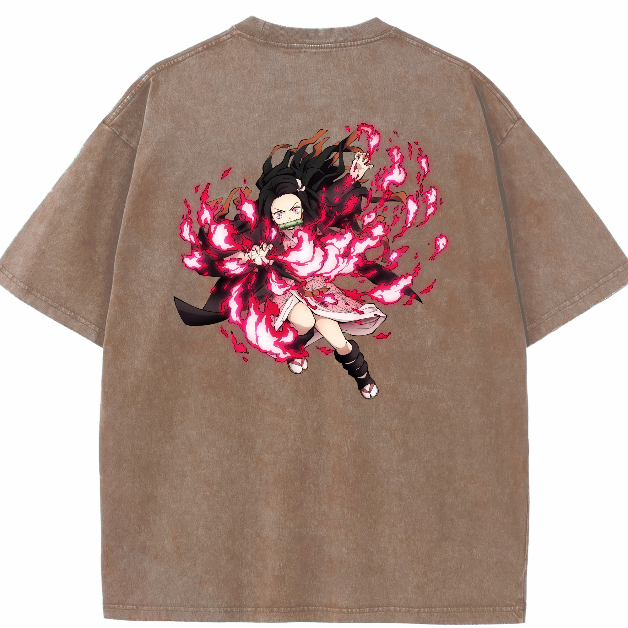 （画像用） 鬼滅の刃（きめつのやいば）竈門 禰󠄀豆子／かまど ねずこ Kamado Nezuko 綿100% ヴィンテージ風 半袖Tシャツ（背面プリント）