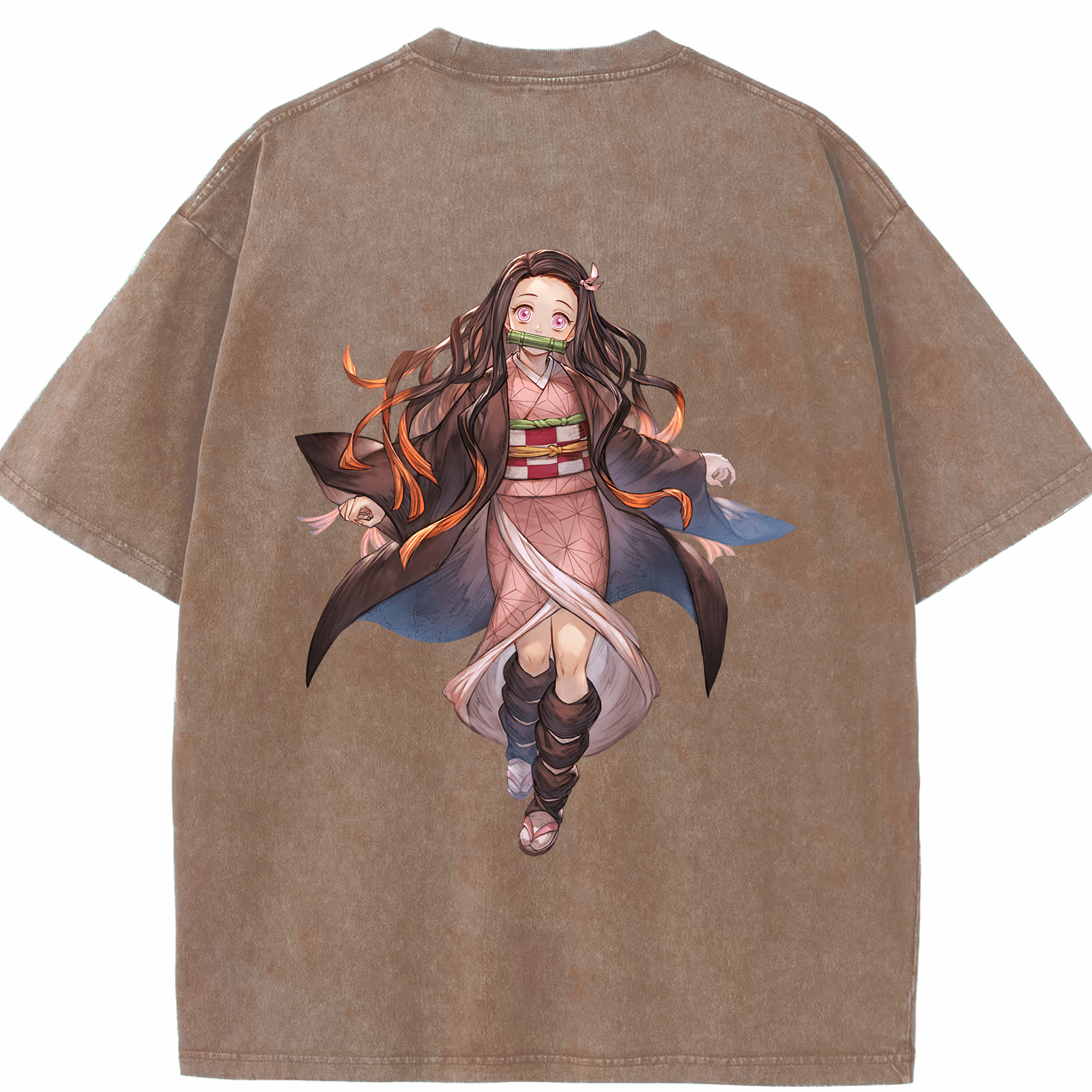 （画像用） 鬼滅の刃（きめつのやいば）竈門 禰󠄀豆子／かまど ねずこ Kamado Nezuko 綿100% ヴィンテージ風 半袖Tシャツ（背面プリント）