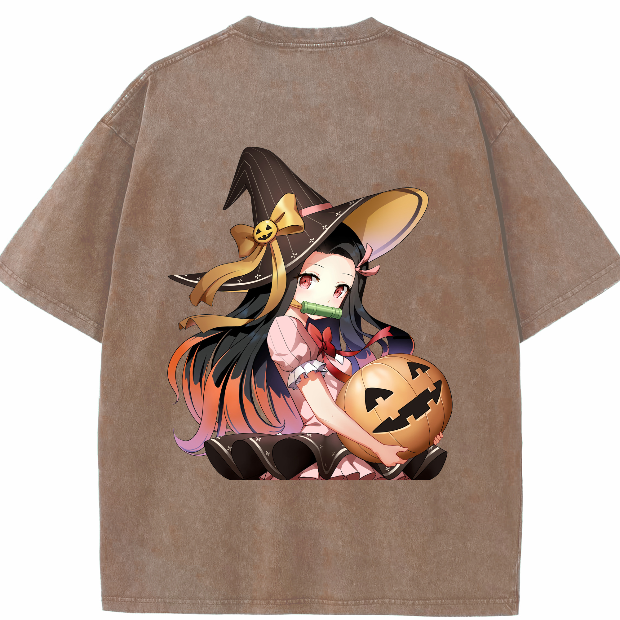 （画像用） 鬼滅の刃（きめつのやいば）竈門 禰󠄀豆子／かまど ねずこ Kamado Nezuko 綿100% ヴィンテージ風 半袖Tシャツ（背面プリント）