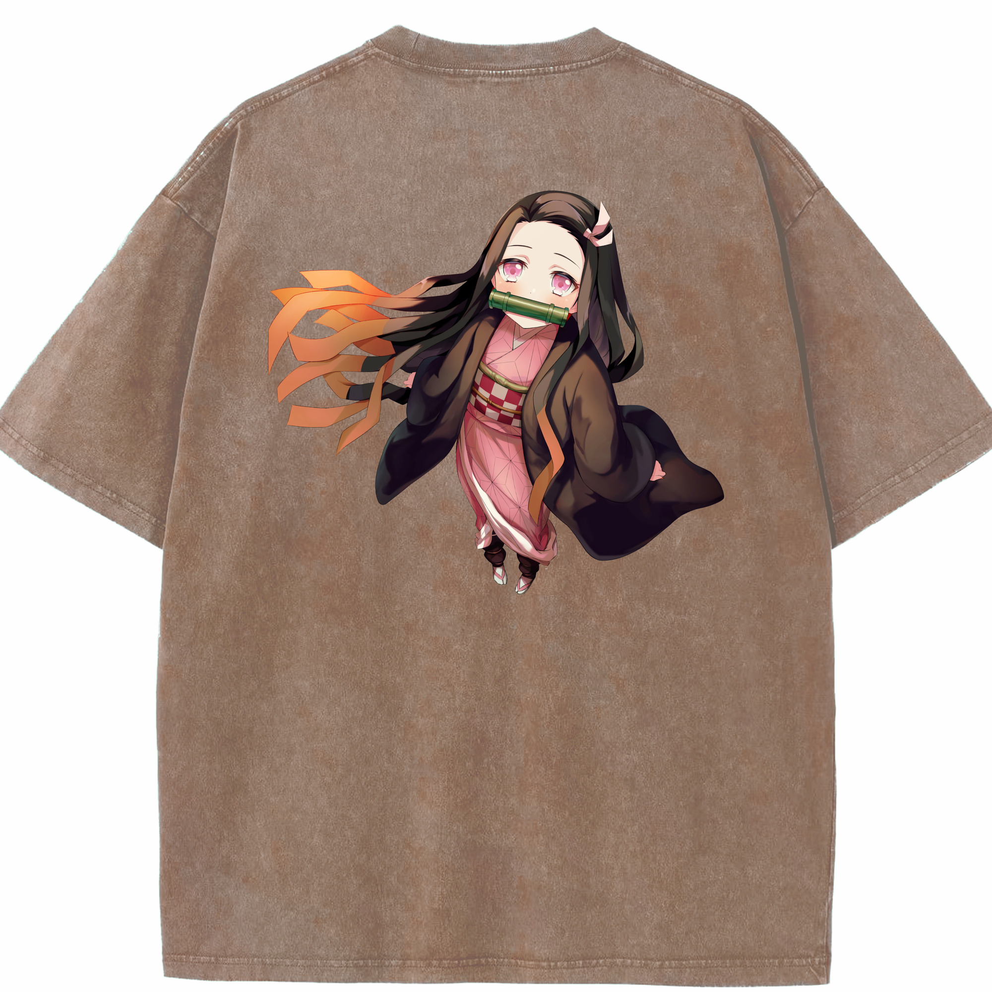 （画像用） 鬼滅の刃（きめつのやいば）竈門 禰󠄀豆子／かまど ねずこ Kamado Nezuko 綿100% ヴィンテージ風 半袖Tシャツ（背面プリント）