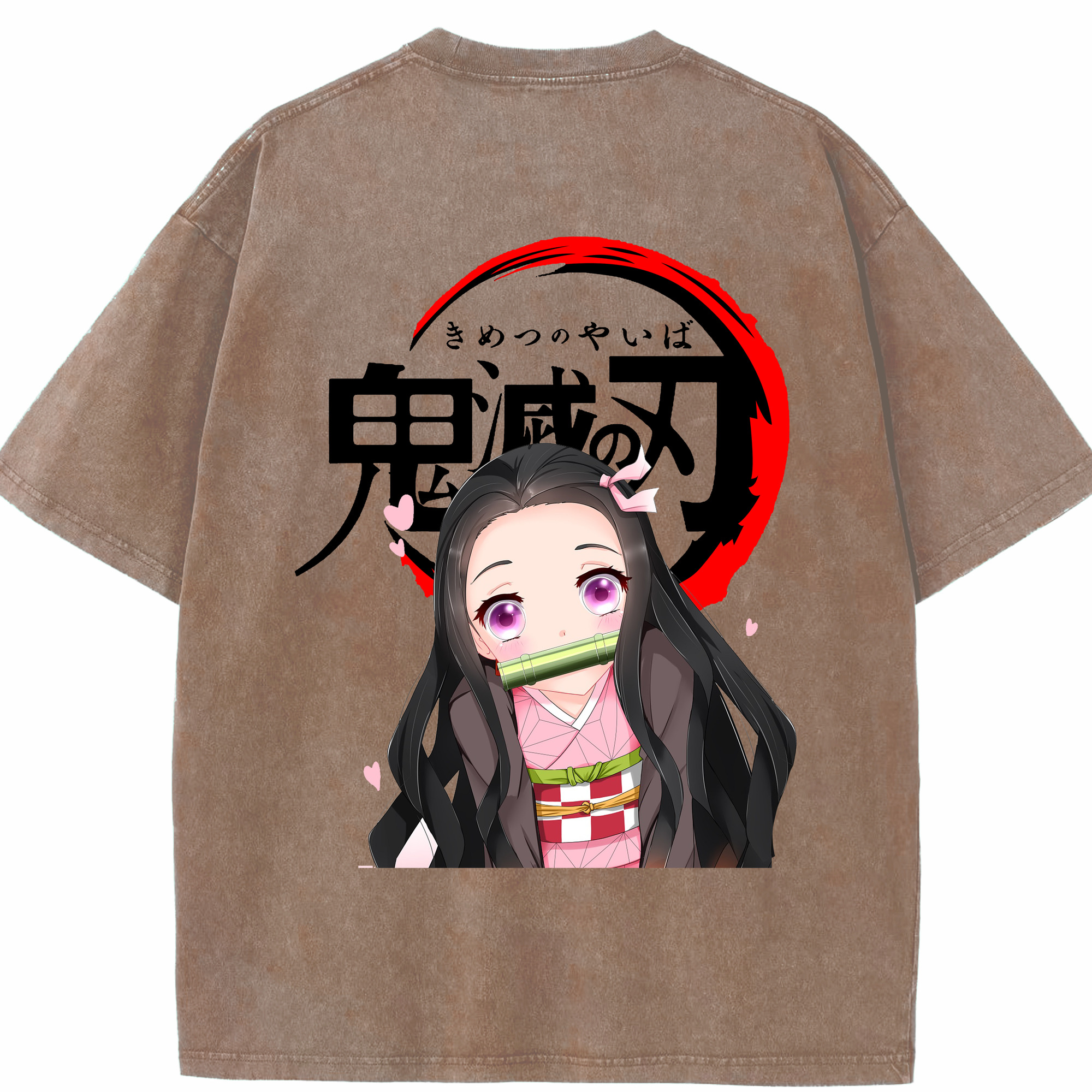 （画像用） 鬼滅の刃（きめつのやいば）竈門 禰󠄀豆子／かまど ねずこ Kamado Nezuko 綿100% ヴィンテージ風 半袖Tシャツ（背面プリント）