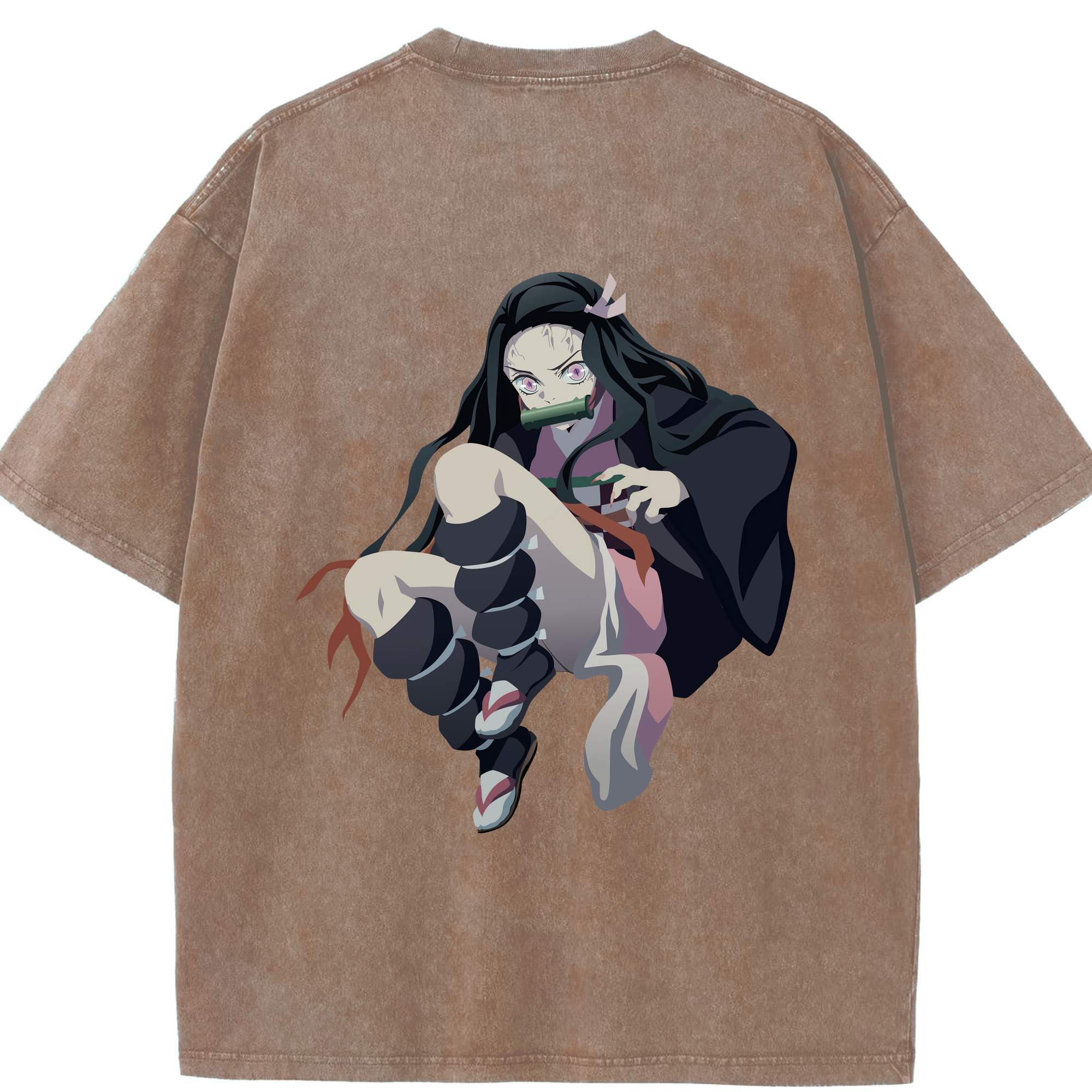 （画像用） 鬼滅の刃（きめつのやいば）竈門 禰󠄀豆子／かまど ねずこ Kamado Nezuko 綿100% ヴィンテージ風 半袖Tシャツ（背面プリント）