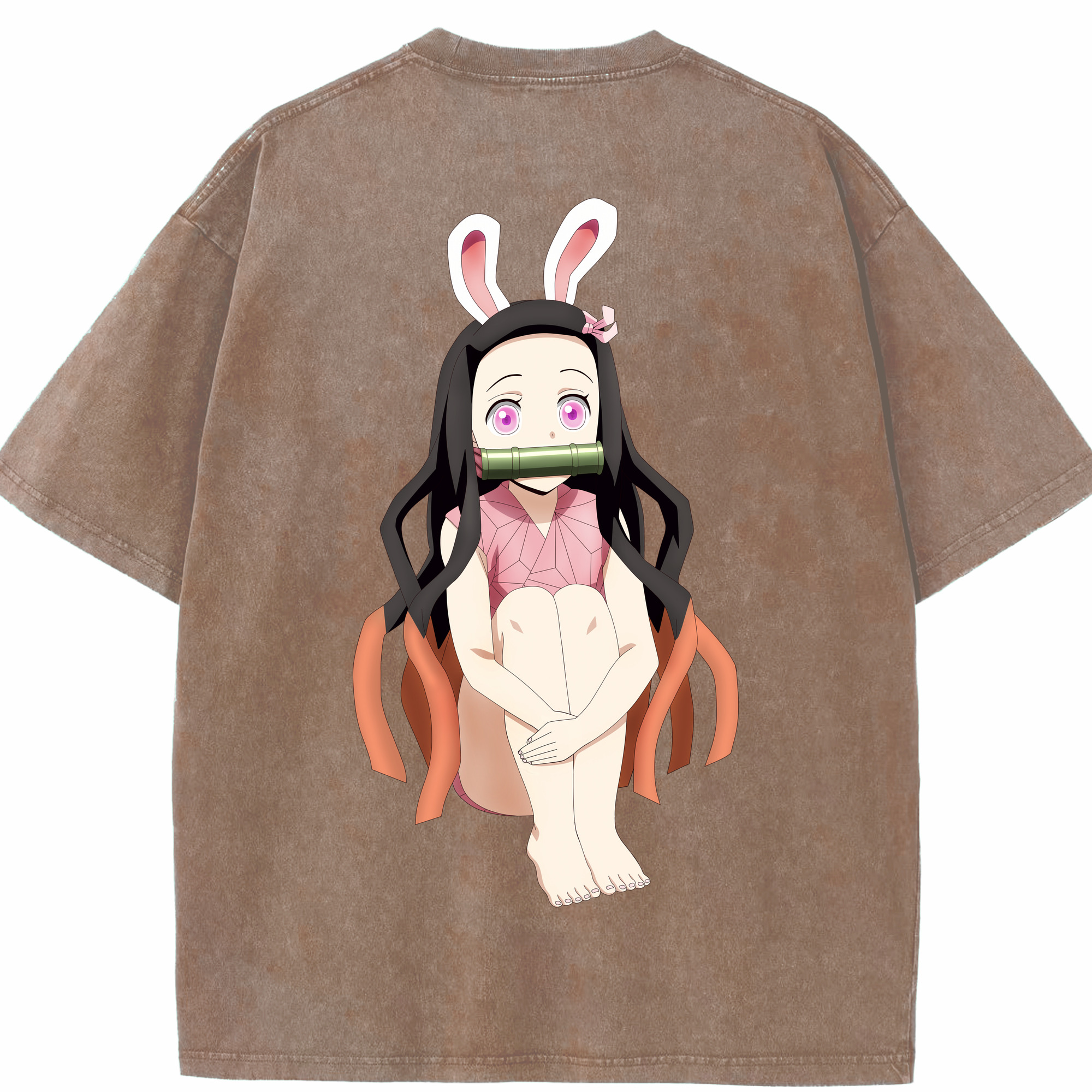 （画像用） 鬼滅の刃（きめつのやいば）竈門 禰󠄀豆子／かまど ねずこ Kamado Nezuko 綿100% ヴィンテージ風 半袖Tシャツ（背面プリント）