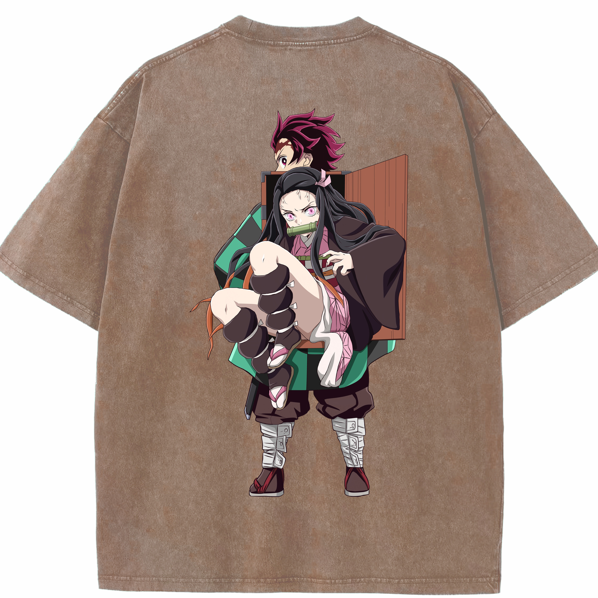 （画像用） 鬼滅の刃（きめつのやいば）竈門 禰󠄀豆子／かまど ねずこ Kamado Nezuko 綿100% ヴィンテージ風 半袖Tシャツ（背面プリント）
