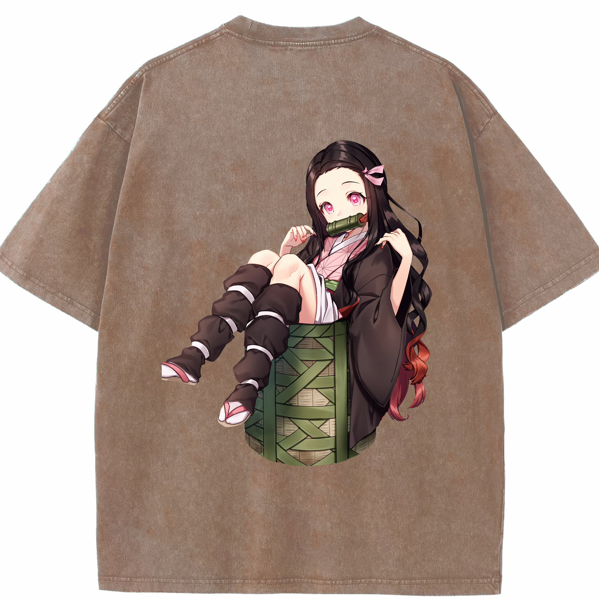 （画像用） 鬼滅の刃（きめつのやいば）竈門 禰󠄀豆子／かまど ねずこ Kamado Nezuko 綿100% ヴィンテージ風 半袖Tシャツ（背面プリント）