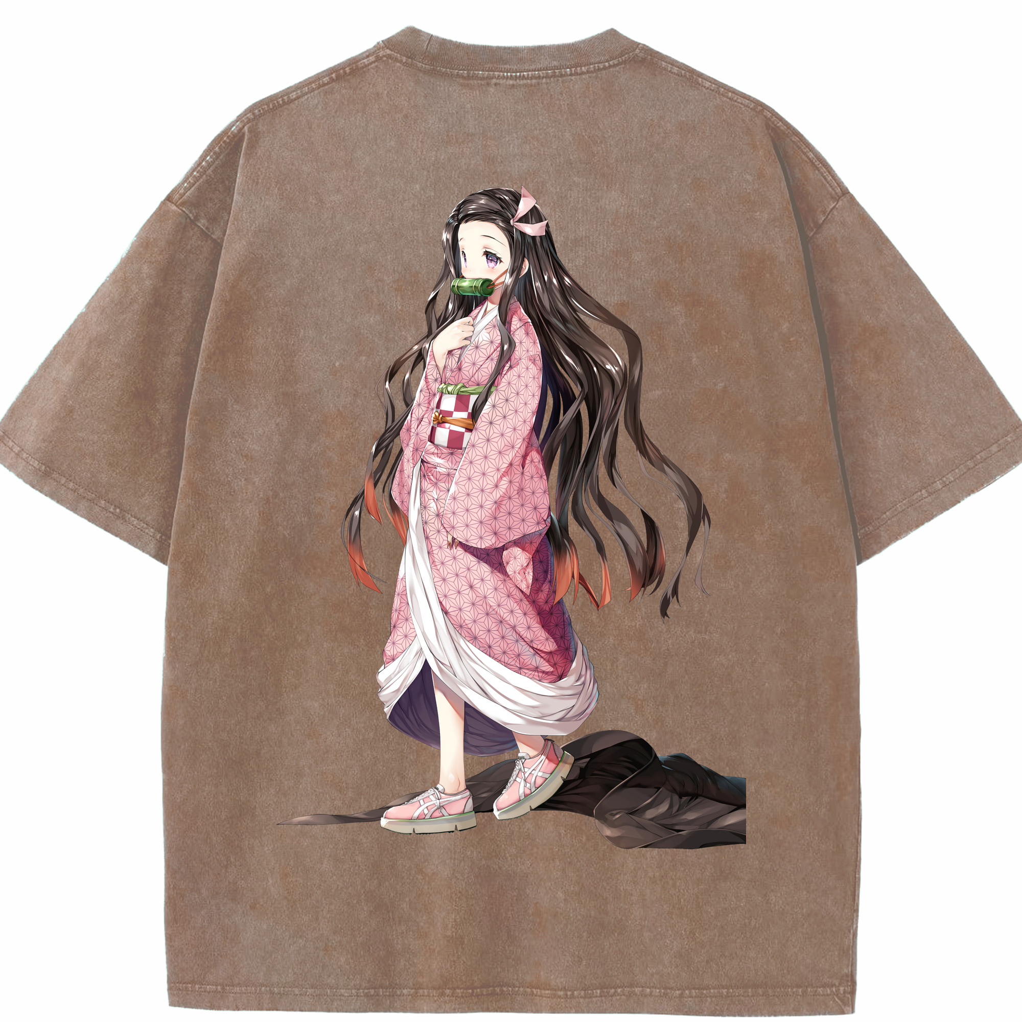（画像用） 鬼滅の刃（きめつのやいば）竈門 禰󠄀豆子／かまど ねずこ Kamado Nezuko 綿100% ヴィンテージ風 半袖Tシャツ（背面プリント）