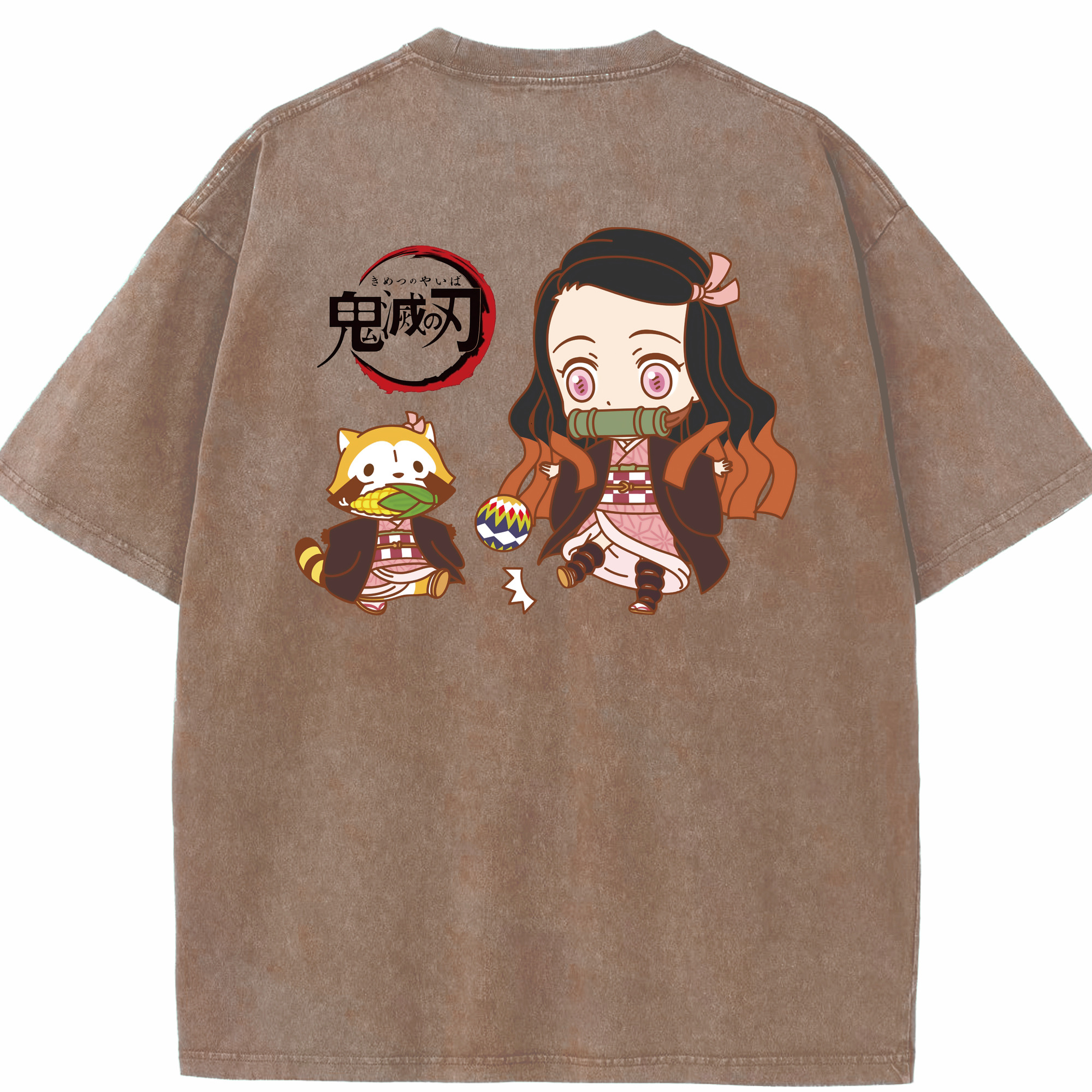 （画像用） 鬼滅の刃（きめつのやいば）竈門 禰󠄀豆子／かまど ねずこ Kamado Nezuko 綿100% ヴィンテージ風 半袖Tシャツ（背面プリント）