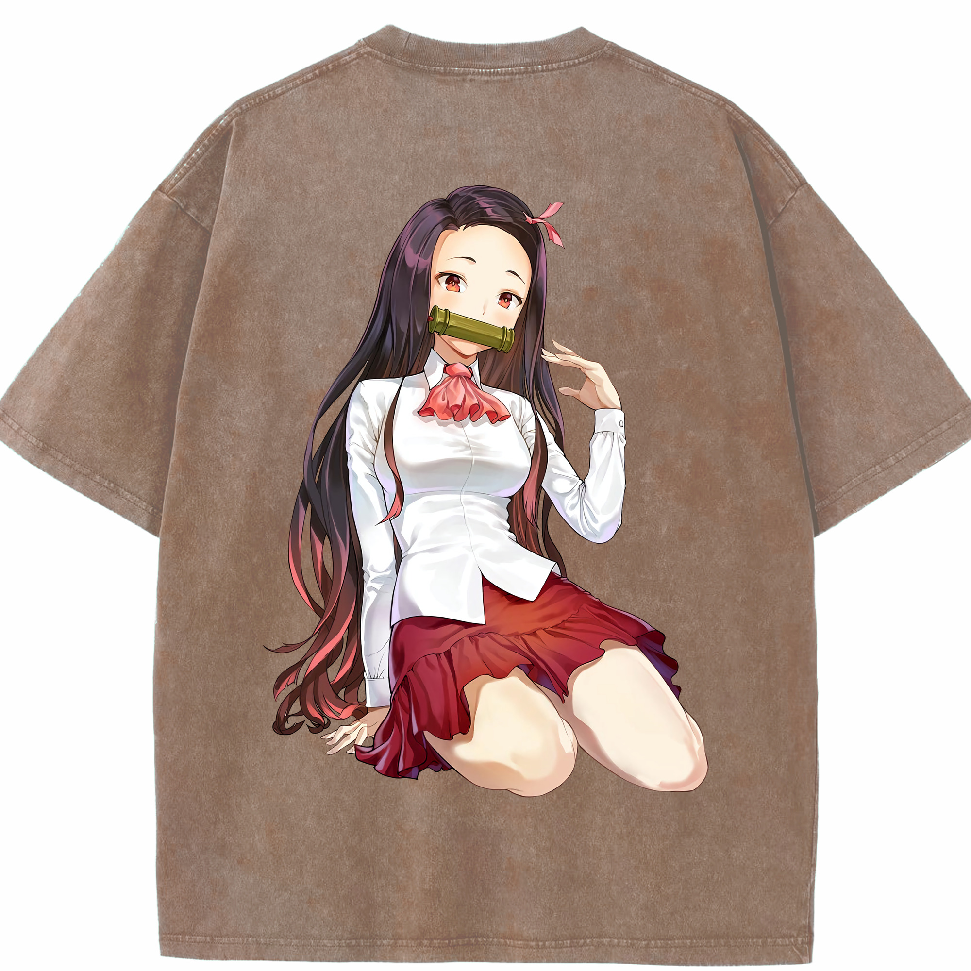 （画像用） 鬼滅の刃（きめつのやいば）竈門 禰󠄀豆子／かまど ねずこ Kamado Nezuko 綿100% ヴィンテージ風 半袖Tシャツ（背面プリント）
