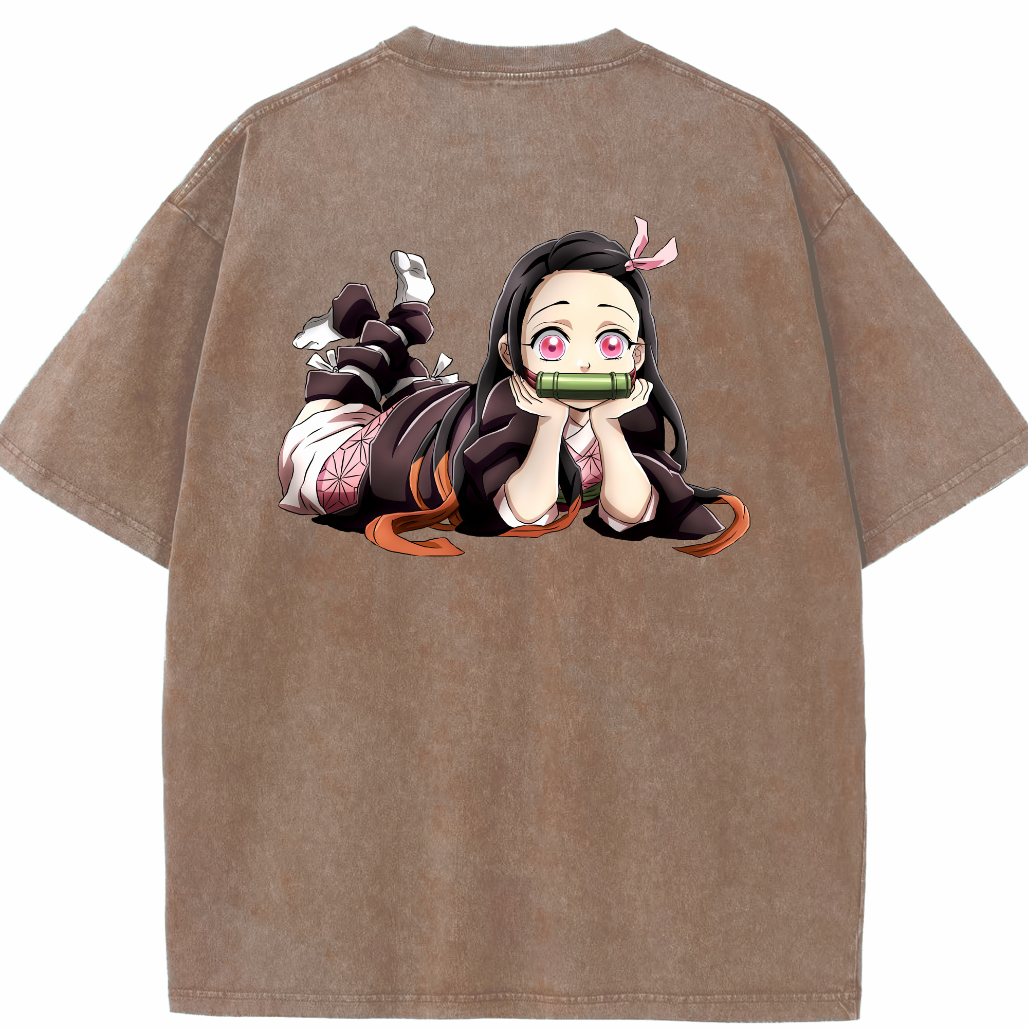 （画像用） 鬼滅の刃（きめつのやいば）竈門 禰󠄀豆子／かまど ねずこ Kamado Nezuko 綿100% ヴィンテージ風 半袖Tシャツ（背面プリント）