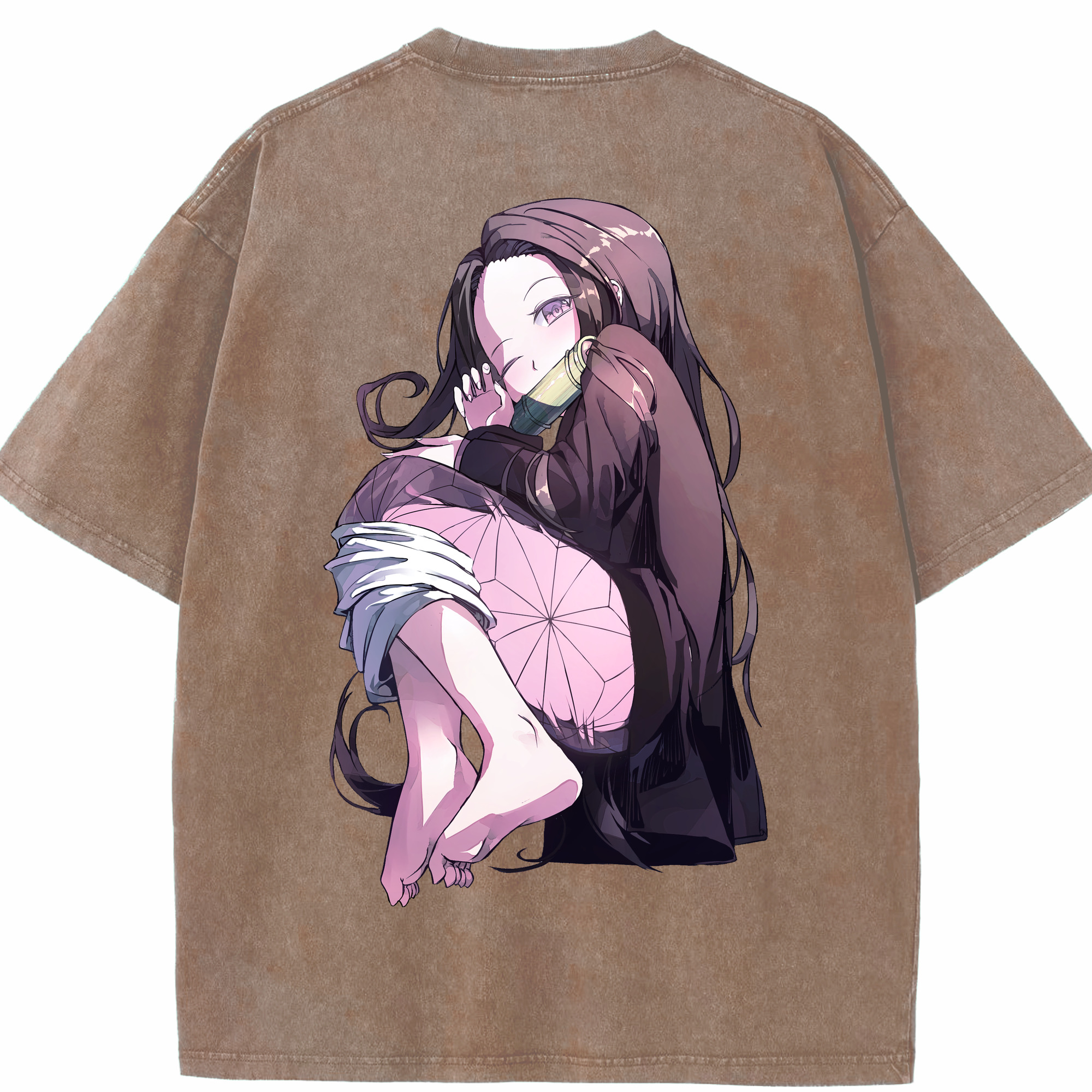 （画像用） 鬼滅の刃（きめつのやいば）竈門 禰󠄀豆子／かまど ねずこ Kamado Nezuko 綿100% ヴィンテージ風 半袖Tシャツ（背面プリント）