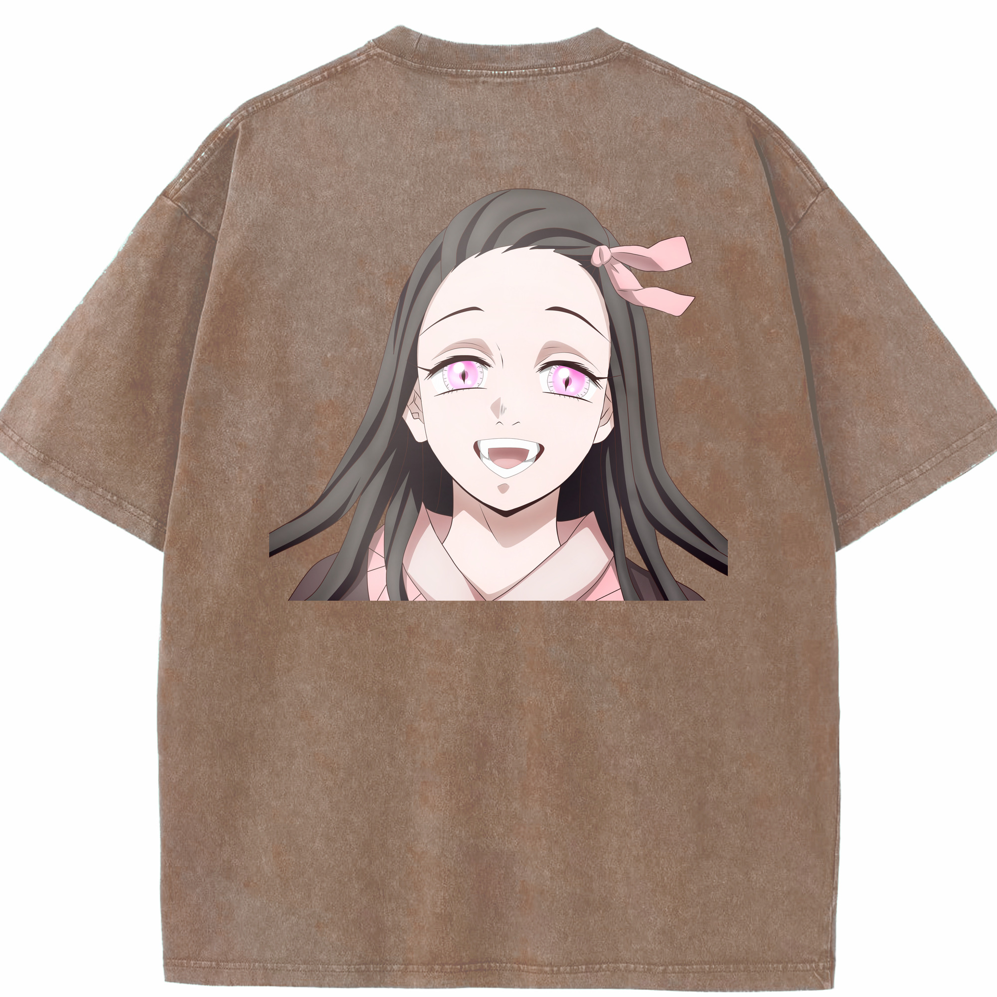 （画像用） 鬼滅の刃（きめつのやいば）竈門 禰󠄀豆子／かまど ねずこ Kamado Nezuko 綿100% ヴィンテージ風 半袖Tシャツ（背面プリント）