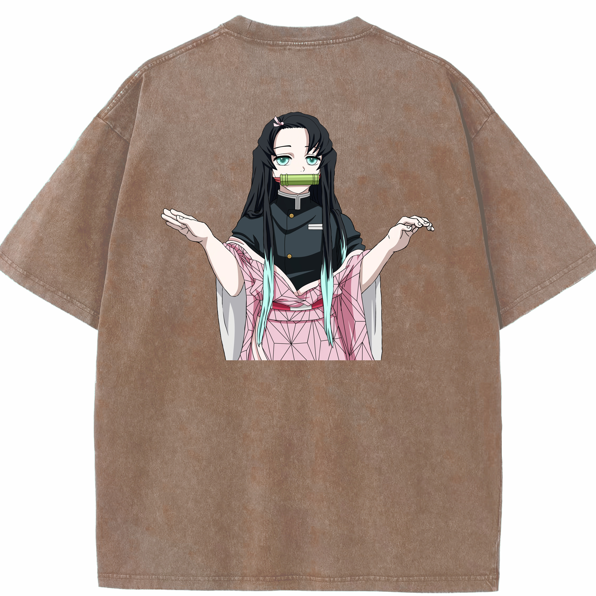 （画像用） 鬼滅の刃（きめつのやいば）竈門 禰󠄀豆子／かまど ねずこ Kamado Nezuko 綿100% ヴィンテージ風 半袖Tシャツ（背面プリント）