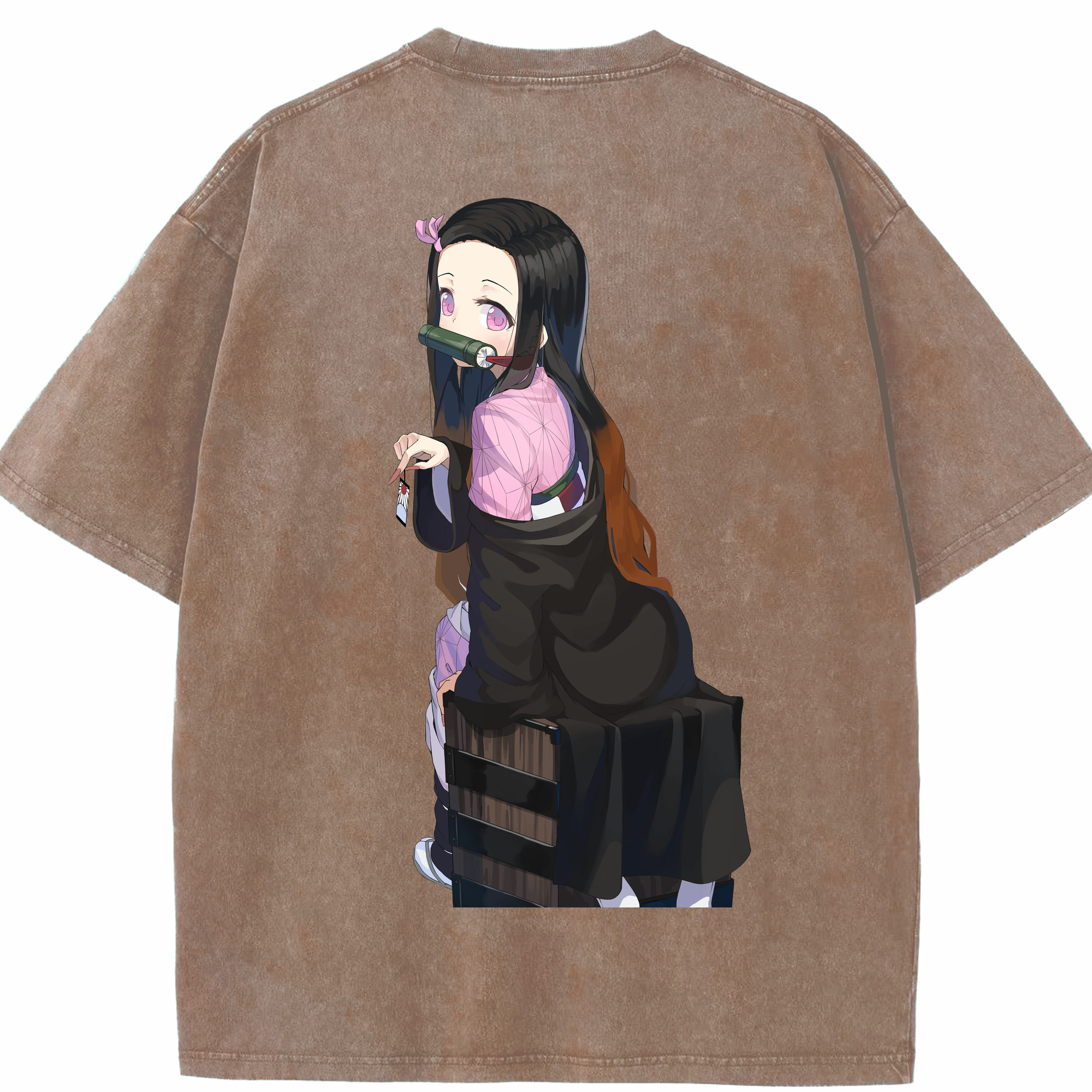 （画像用） 鬼滅の刃（きめつのやいば）竈門 禰󠄀豆子／かまど ねずこ Kamado Nezuko 綿100% ヴィンテージ風 半袖Tシャツ（背面プリント）