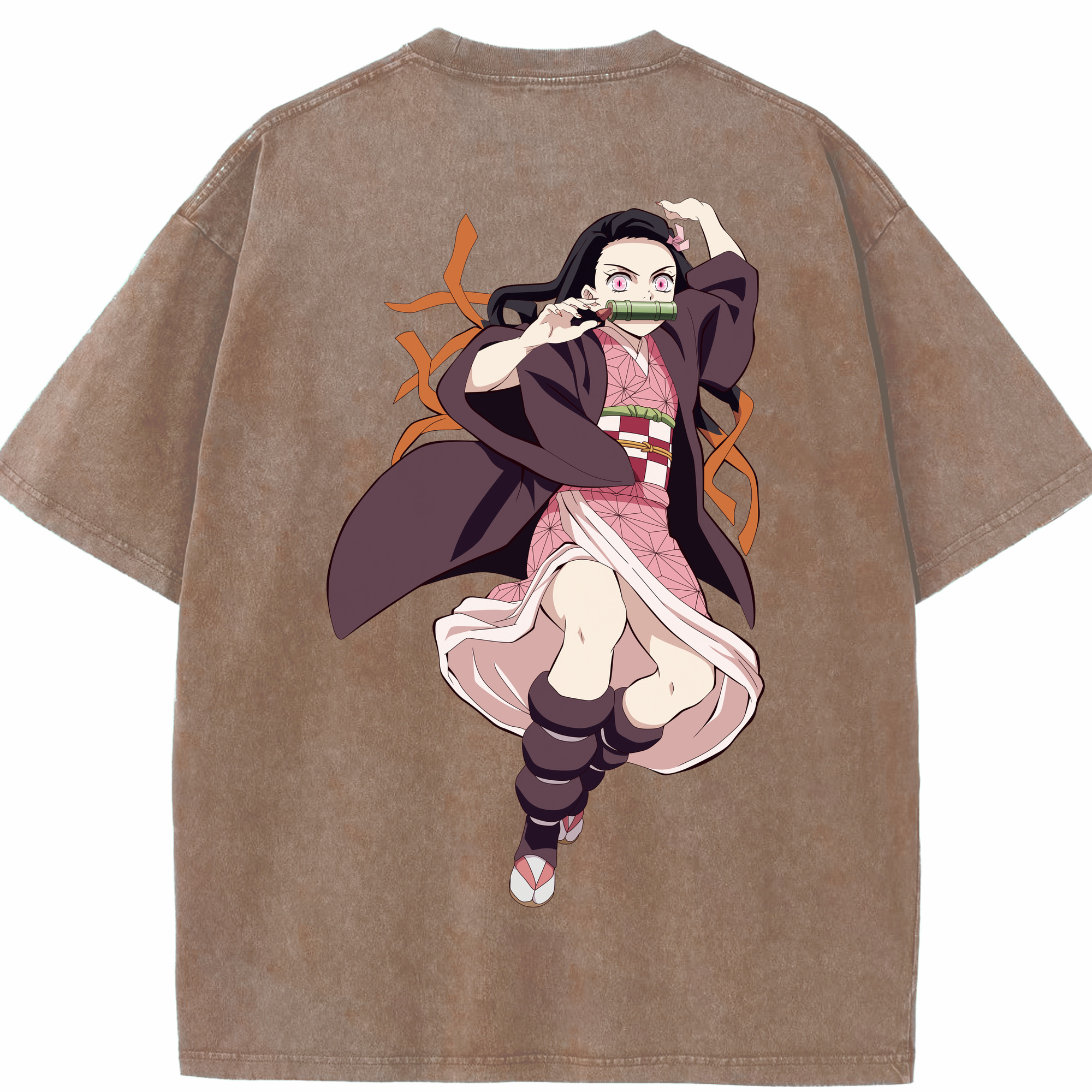 （画像用） 鬼滅の刃（きめつのやいば）竈門 禰󠄀豆子／かまど ねずこ Kamado Nezuko 綿100% ヴィンテージ風 半袖Tシャツ（背面プリント）
