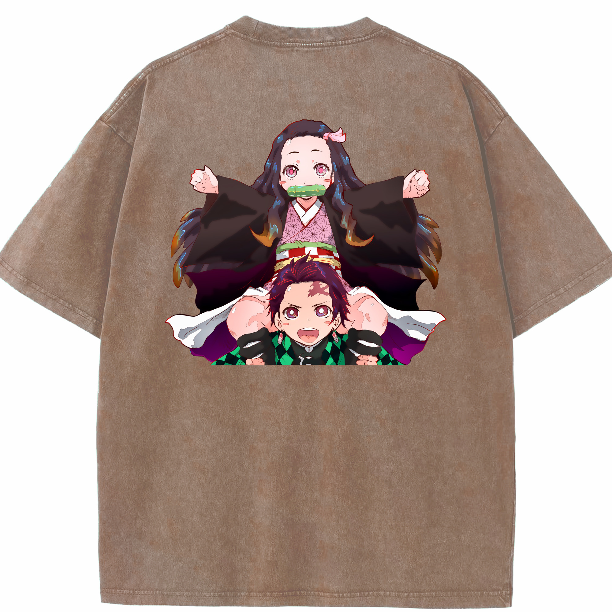 （画像用） 鬼滅の刃（きめつのやいば）竈門 禰󠄀豆子／かまど ねずこ Kamado Nezuko 綿100% ヴィンテージ風 半袖Tシャツ（背面プリント）