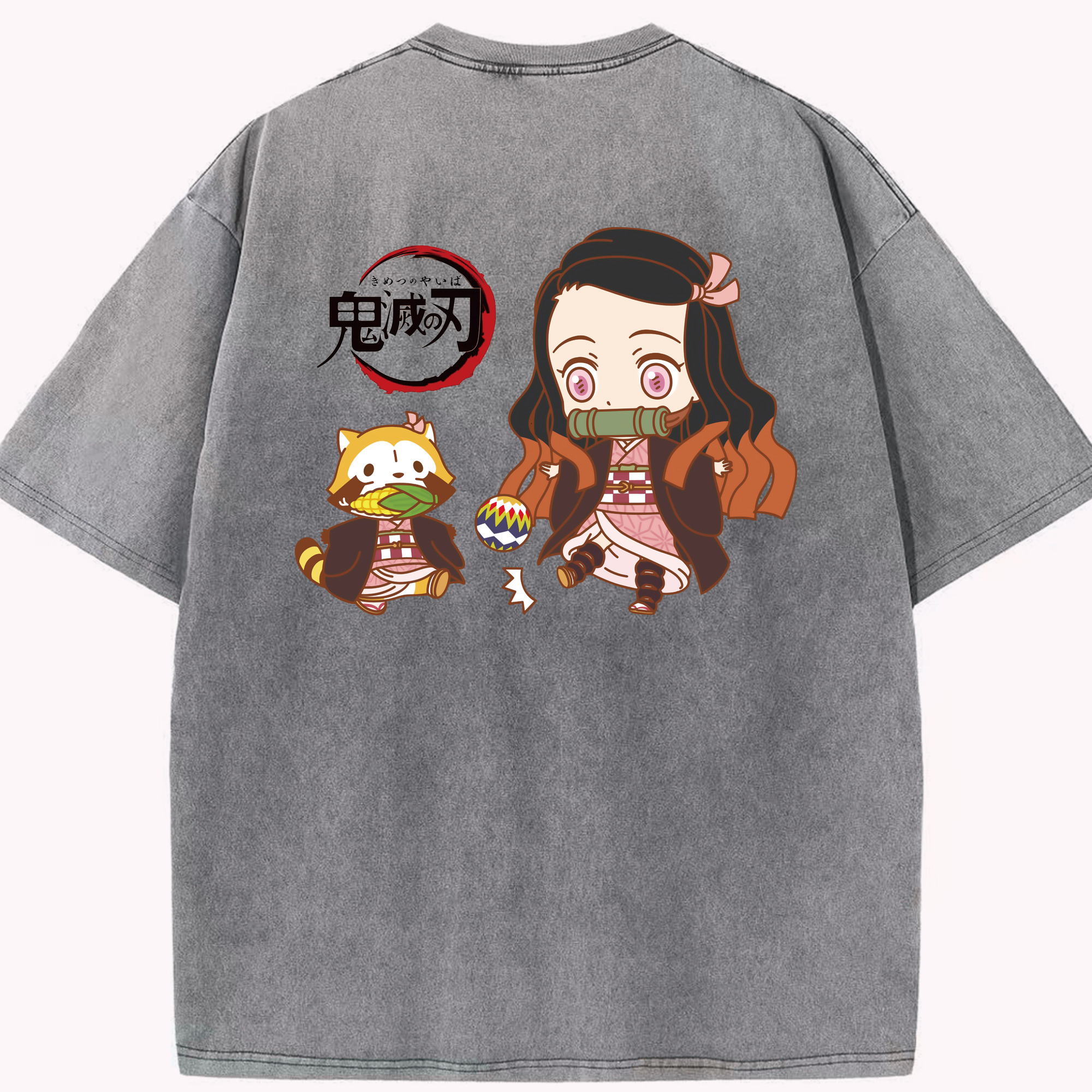 （画像用） 鬼滅の刃（きめつのやいば）竈門 禰󠄀豆子／かまど ねずこ Kamado Nezuko 綿100% ヴィンテージ風 半袖Tシャツ（背面プリント）