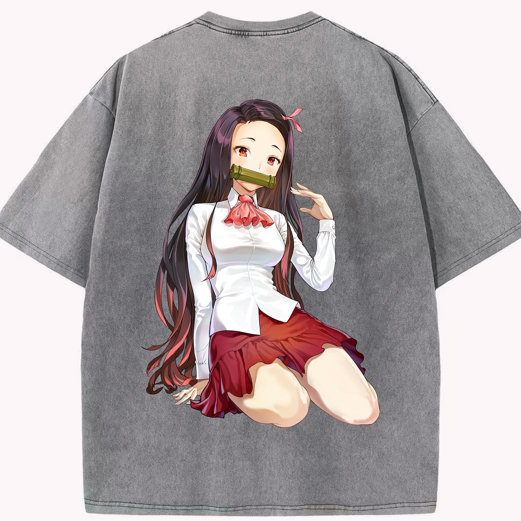 （画像用） 鬼滅の刃（きめつのやいば）竈門 禰󠄀豆子／かまど ねずこ Kamado Nezuko 綿100% ヴィンテージ風 半袖Tシャツ（背面プリント）