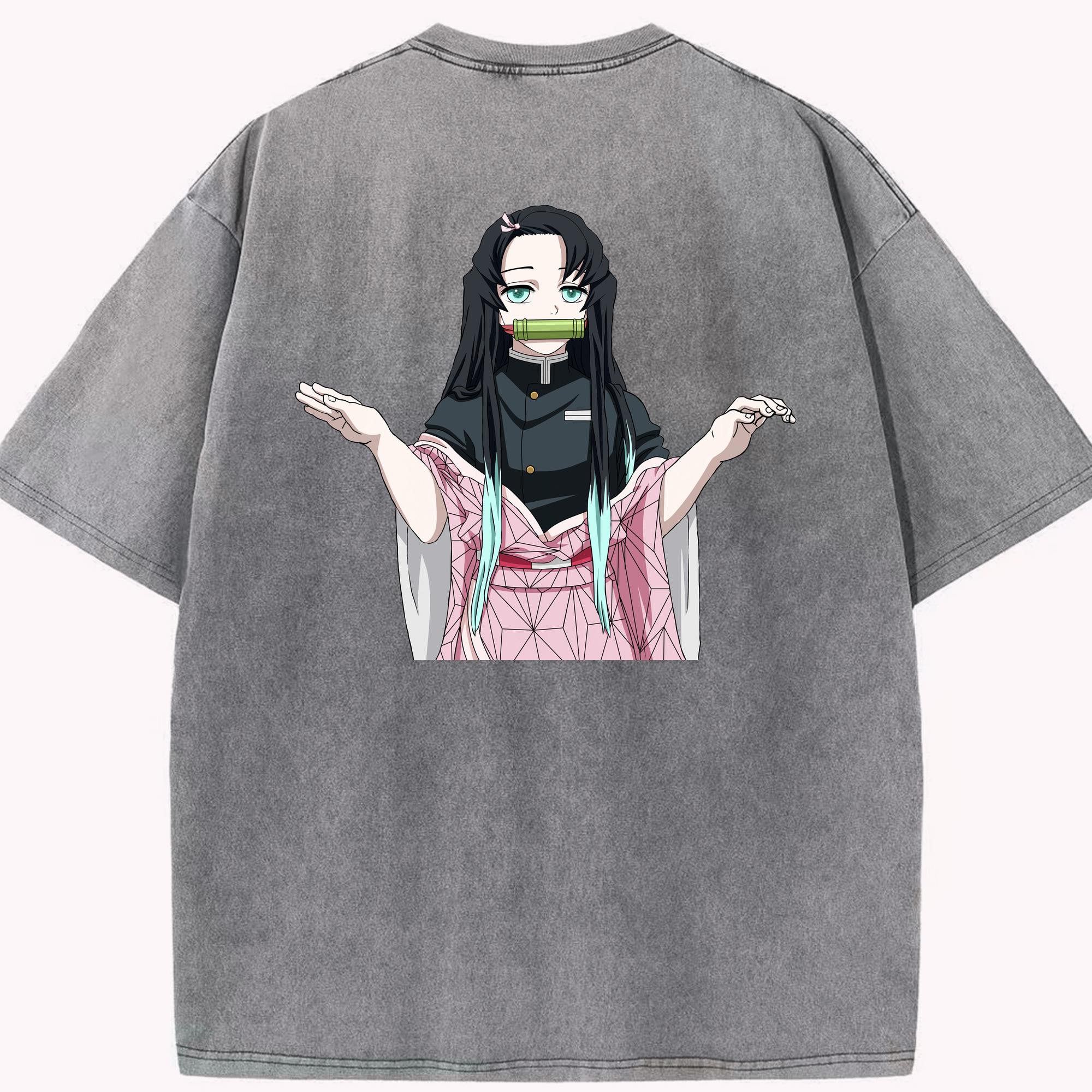 （画像用） 鬼滅の刃（きめつのやいば）竈門 禰󠄀豆子／かまど ねずこ Kamado Nezuko 綿100% ヴィンテージ風 半袖Tシャツ（背面プリント）
