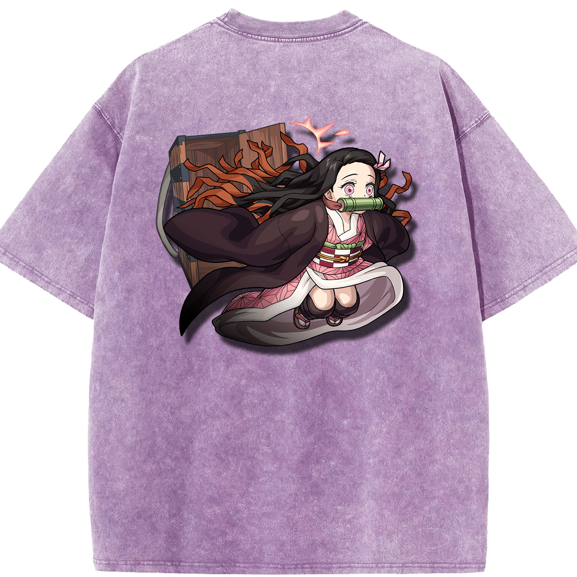 （画像用） 鬼滅の刃（きめつのやいば）竈門 禰󠄀豆子／かまど ねずこ Kamado Nezuko 綿100% ヴィンテージ風 半袖Tシャツ（背面プリント）