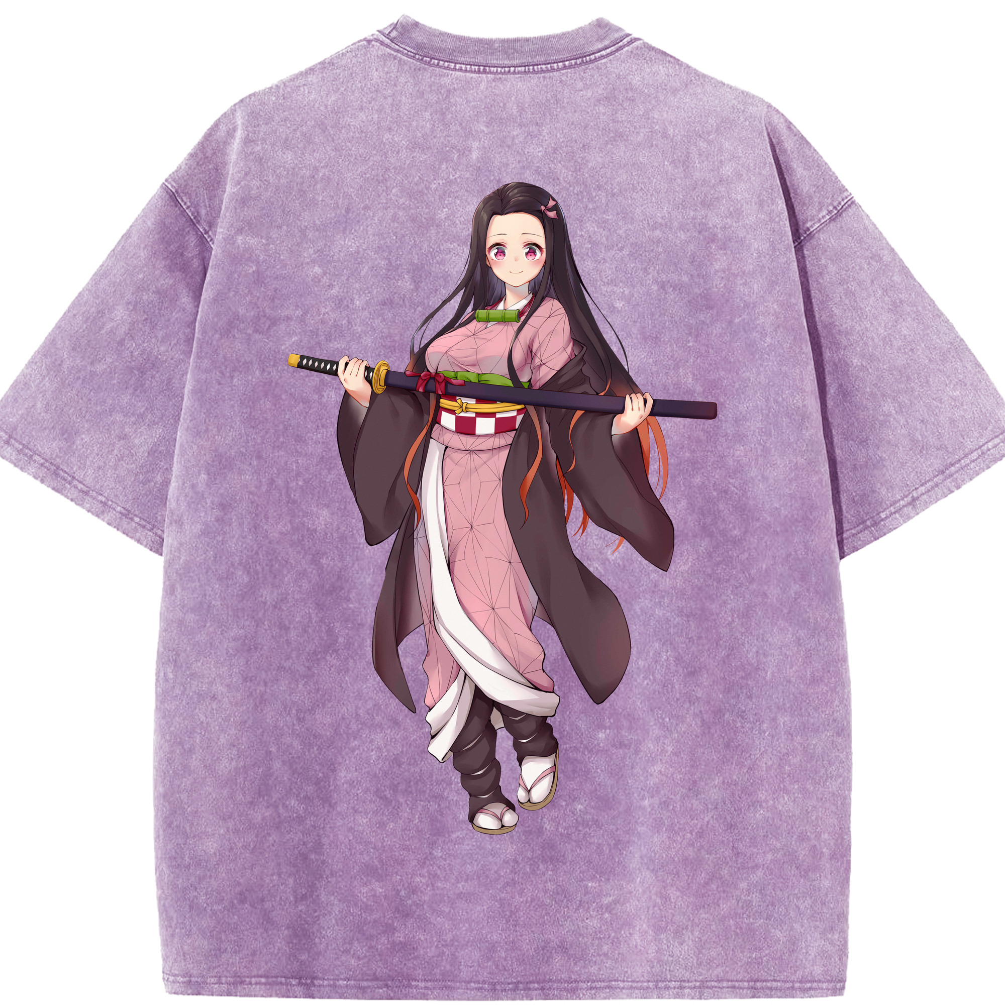 （画像用） 鬼滅の刃（きめつのやいば）竈門 禰󠄀豆子／かまど ねずこ Kamado Nezuko 綿100% ヴィンテージ風 半袖Tシャツ（背面プリント）