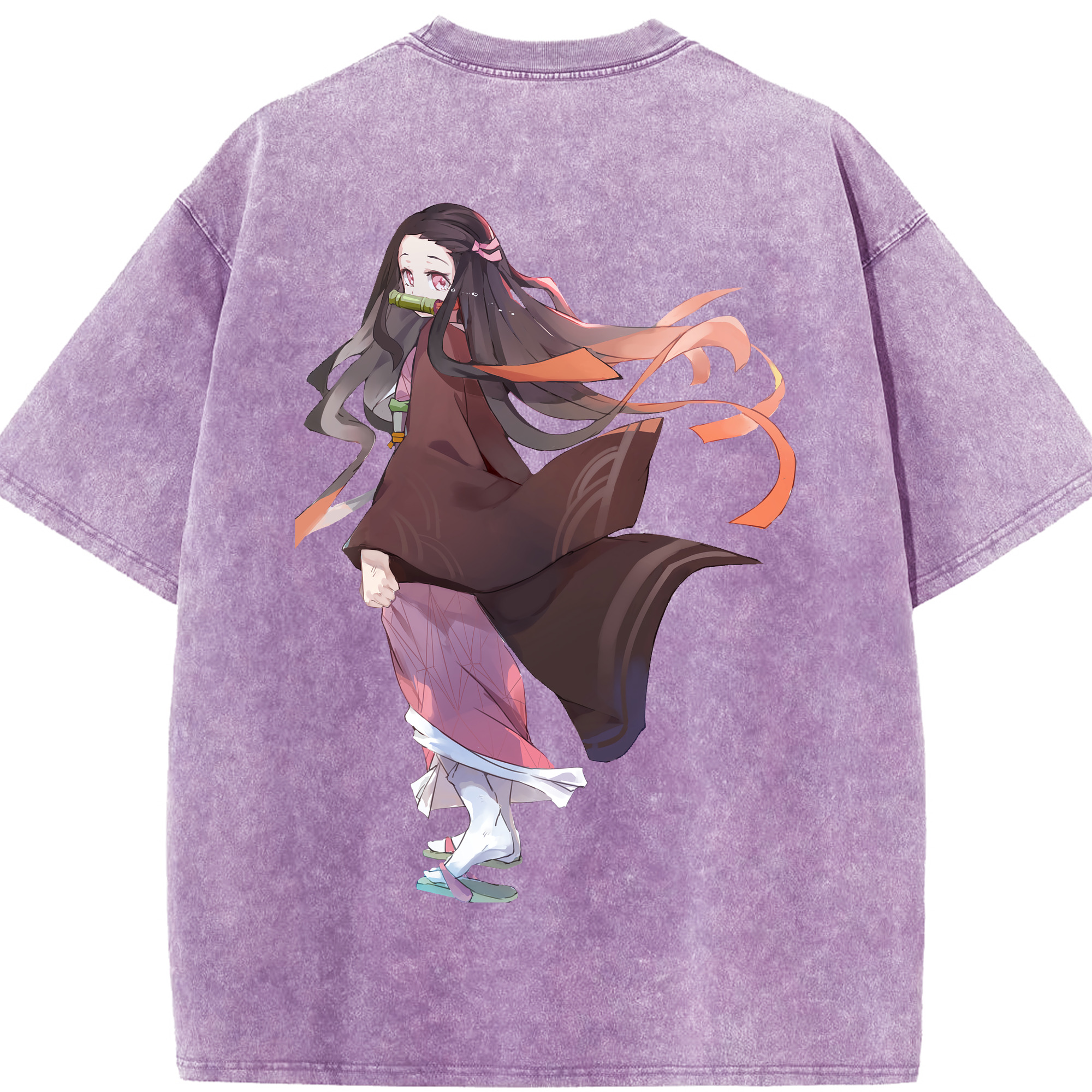 （画像用） 鬼滅の刃（きめつのやいば）竈門 禰󠄀豆子／かまど ねずこ Kamado Nezuko 綿100% ヴィンテージ風 半袖Tシャツ（背面プリント）
