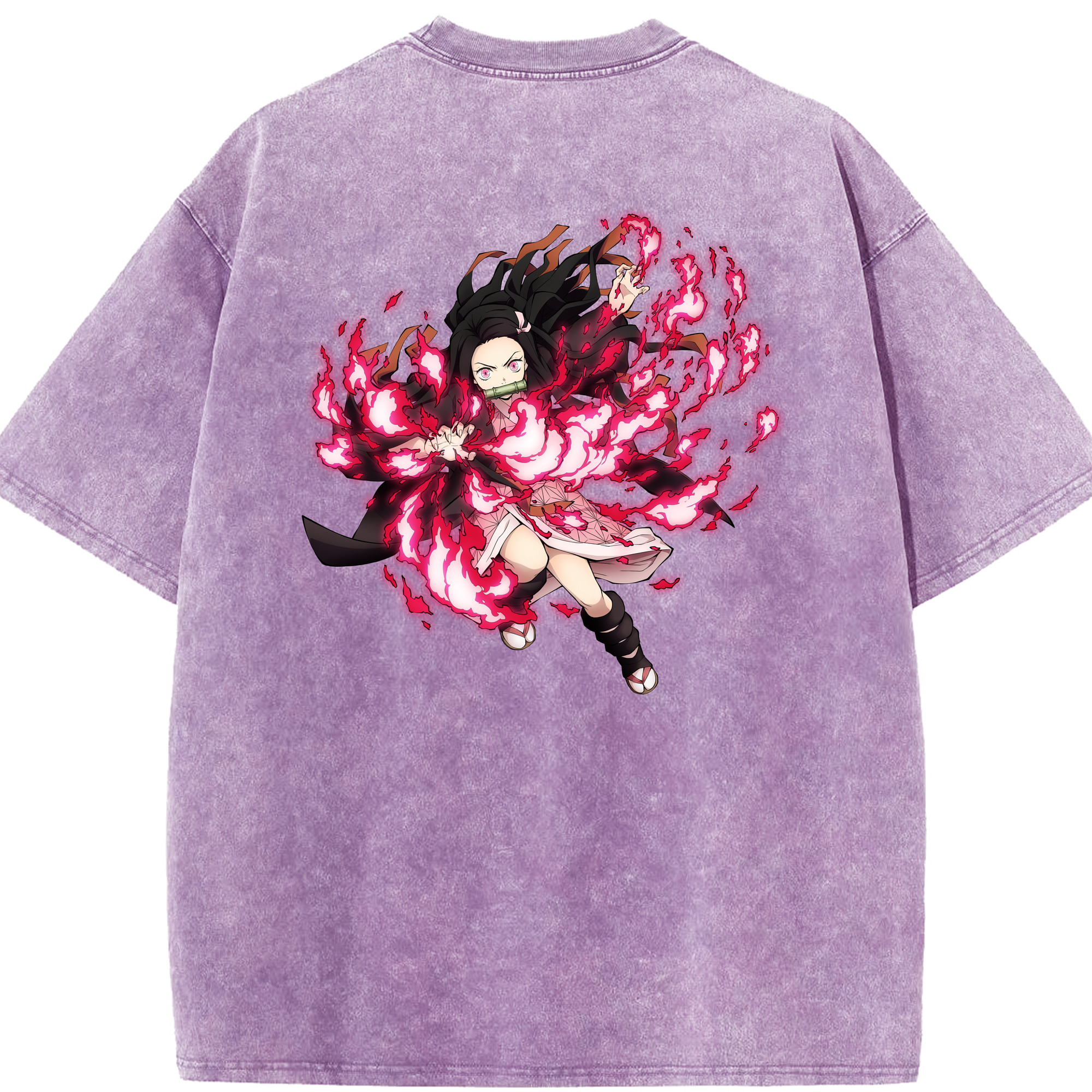 （画像用） 鬼滅の刃（きめつのやいば）竈門 禰󠄀豆子／かまど ねずこ Kamado Nezuko 綿100% ヴィンテージ風 半袖Tシャツ（背面プリント）