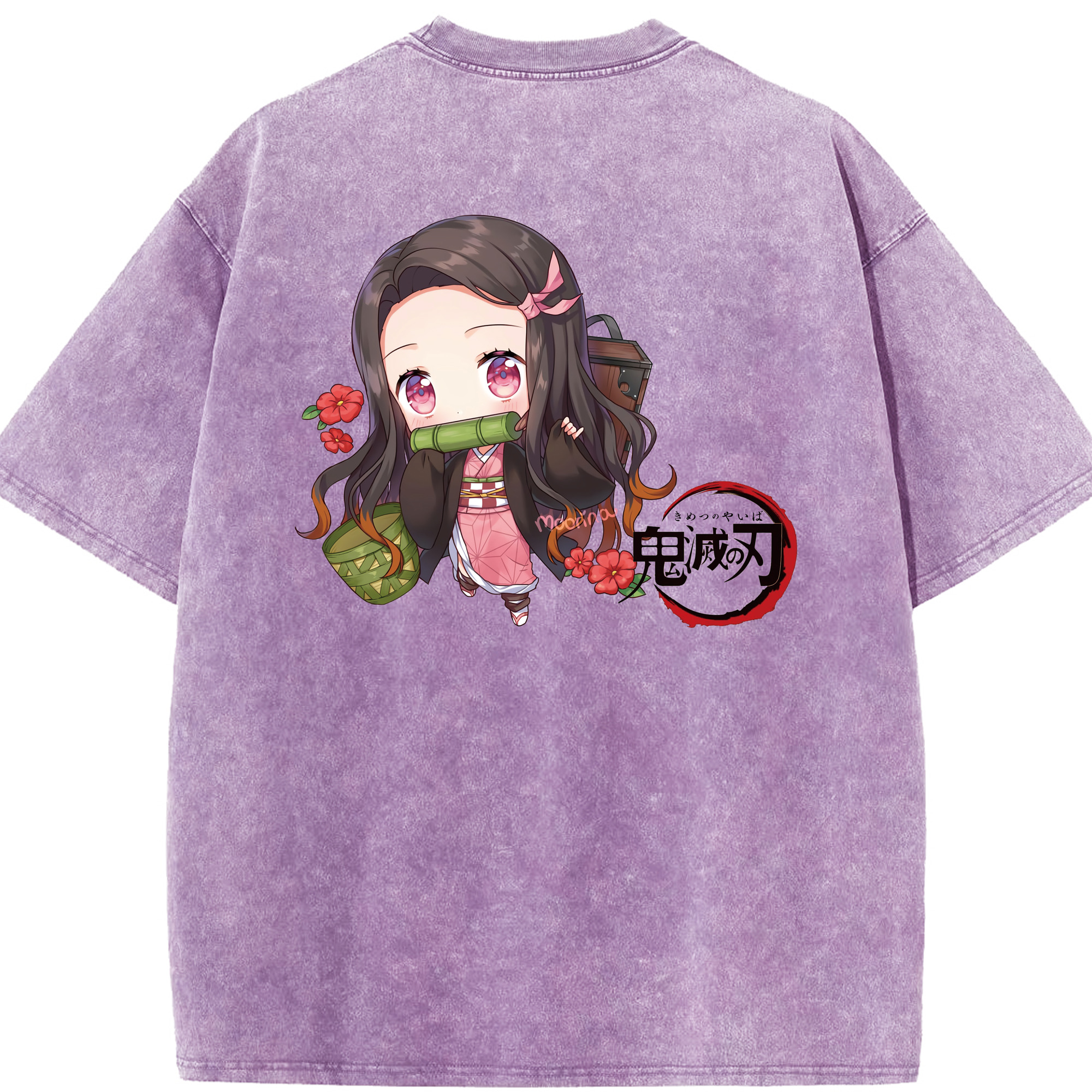 （画像用） 鬼滅の刃（きめつのやいば）竈門 禰󠄀豆子／かまど ねずこ Kamado Nezuko 綿100% ヴィンテージ風 半袖Tシャツ（背面プリント）